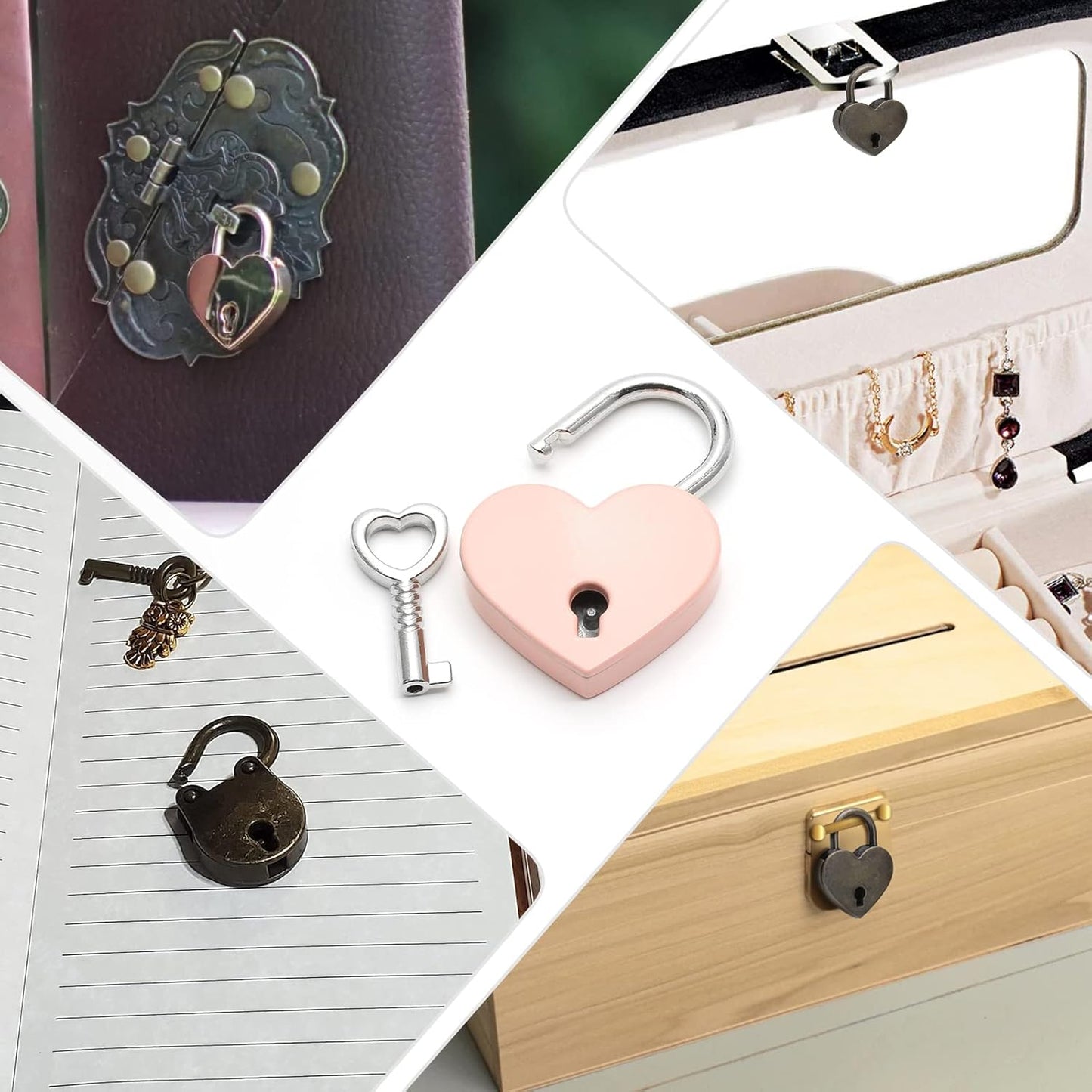 4 Pcs Pink Padlocks Key Lock with Key, Mini Love Heart Head Luggage Locks, Modern Fashion Style