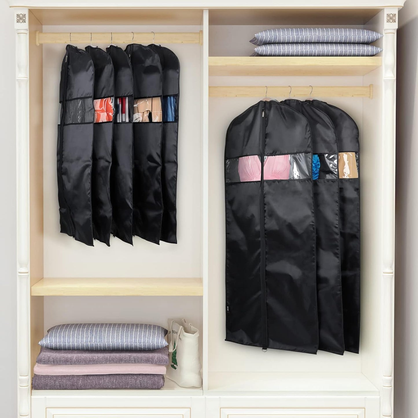 Univivi Hanging Garment Bags Suit Bag for Storage and Travel 40/50 inch,(Set of 6), Washable Suit