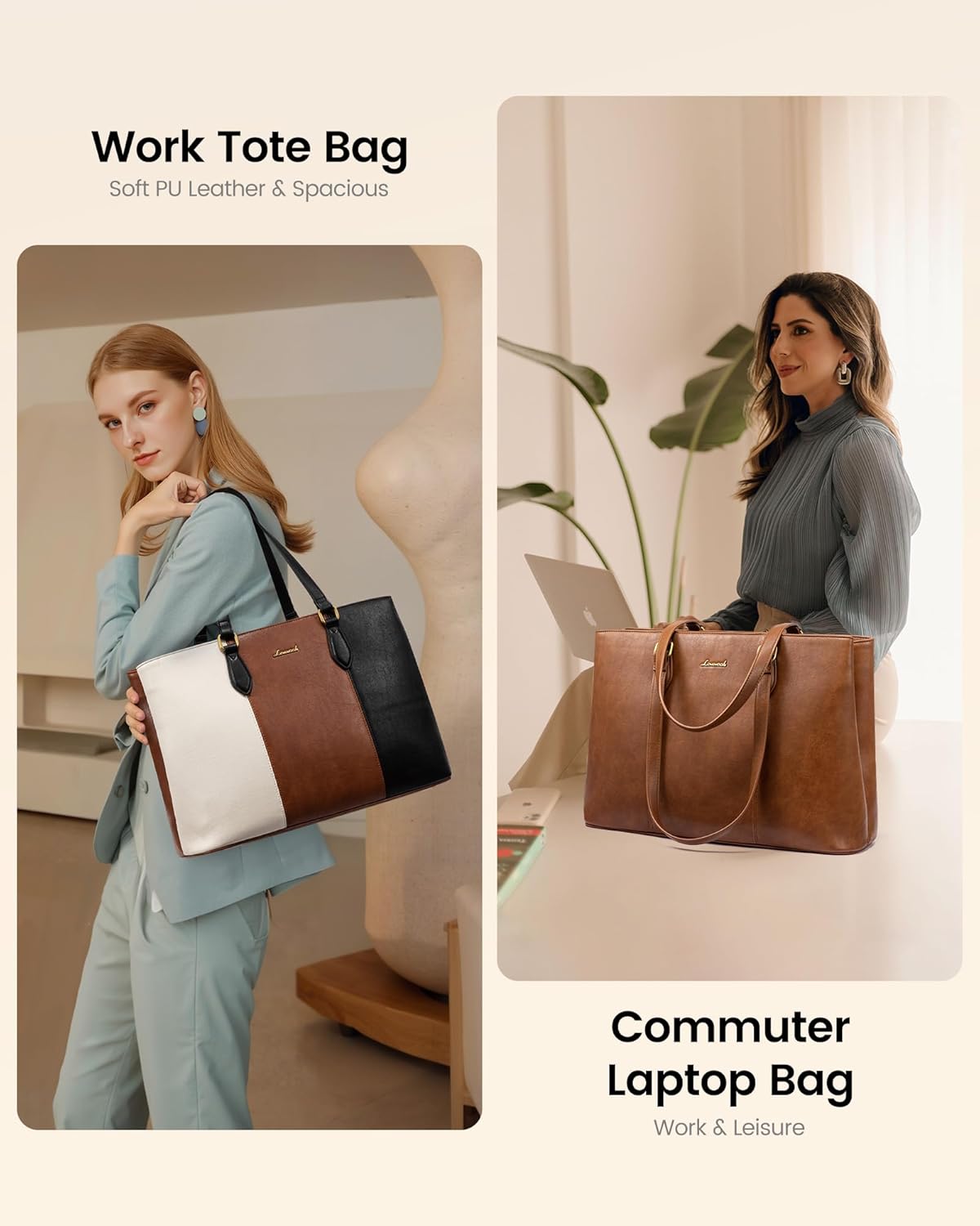 LOVEVOOK Laptop Tote Bag for Women,Work Tote with Wristlet,PU Leather Computer Bag for Teacher,Office, Daily