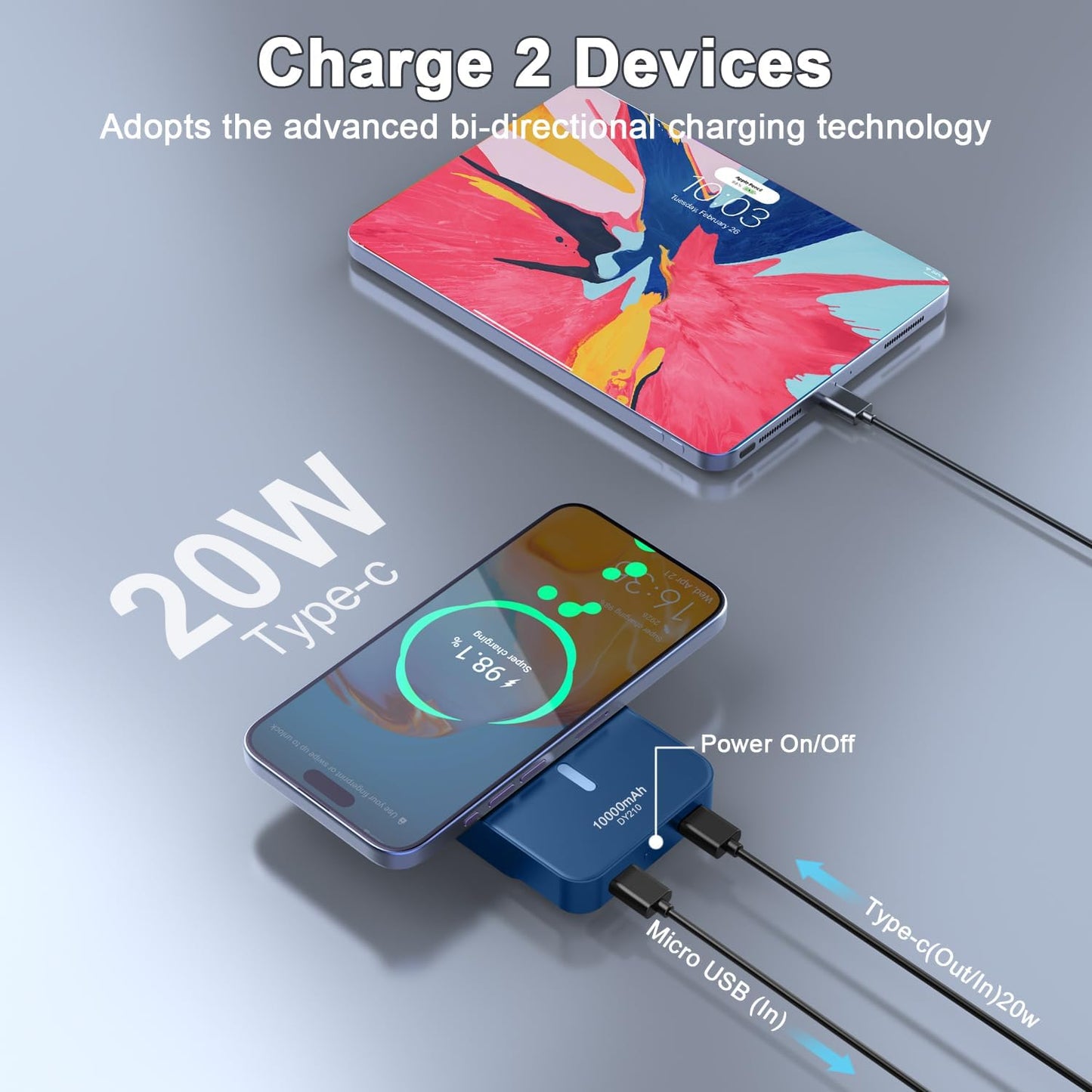 Magnetic Portable Charger, 10000mAh Power Bank with PD 20w Fast Charging, USB C in&Out Battery Pack, Compatible with Mag-Safe for iPhone 17/16/15/14/13 Pro/Pro Max Series, Samsung, Android, and More