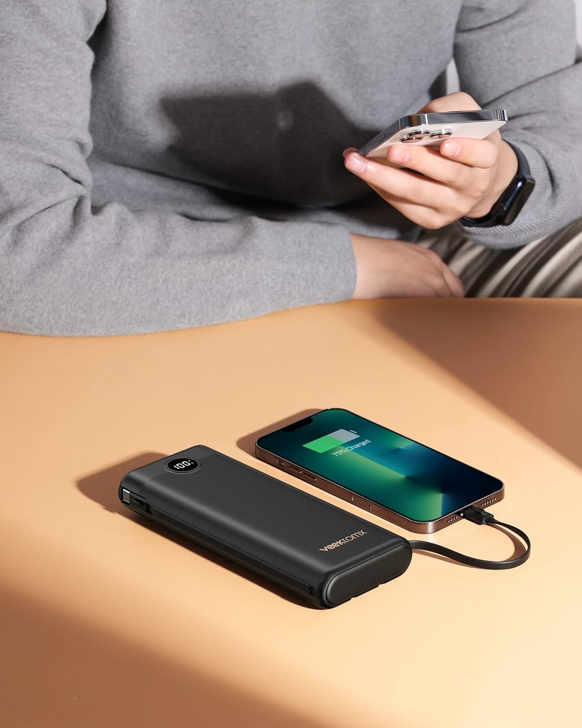 VEEKTOMX Portable Charger,30000mAh Power Bank with Built-in Cable and 22.5W Fast Charging,Travel Camping Essential,for iPhone 17/16/15/14, Android, etc(1 Pack)