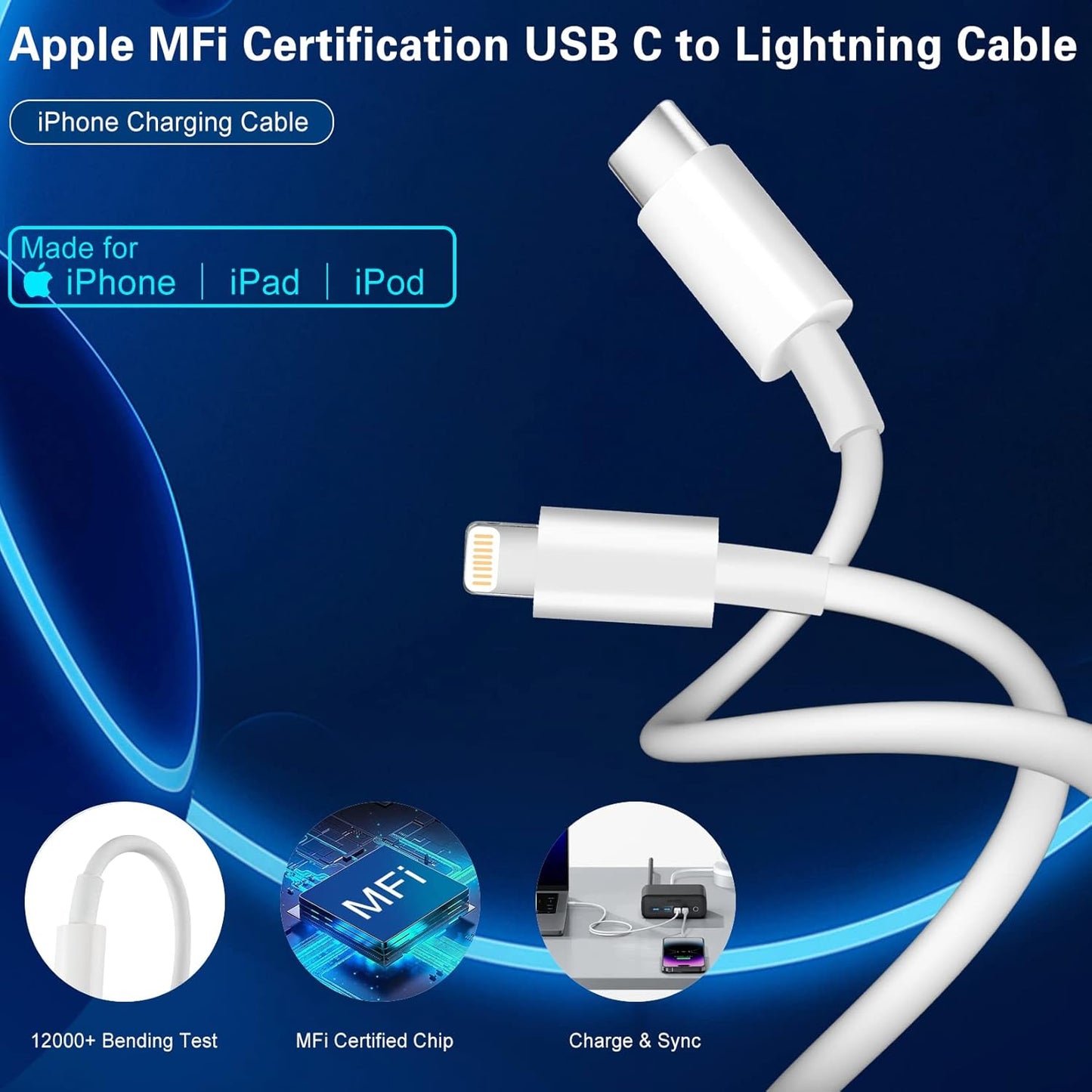 Fast Charger iPhone, Dual Port A/C Charging Adapter, 2Pack Quick Double Wall Charger Block, Apple Charger Block 10FT USBC to Lightning Cable for iPhone 14/13/12/11/ProMax/XS/XR