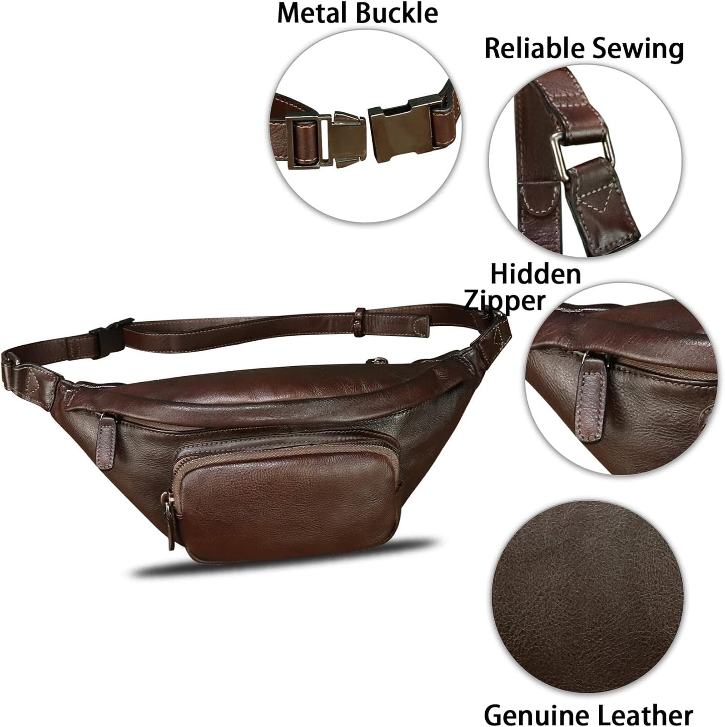 Genuine Leather Fanny Pack for Women and Men Real Leather Crossbody Sling Bag Fashion Waist Bag Chest Purse Pouch (Coffee)