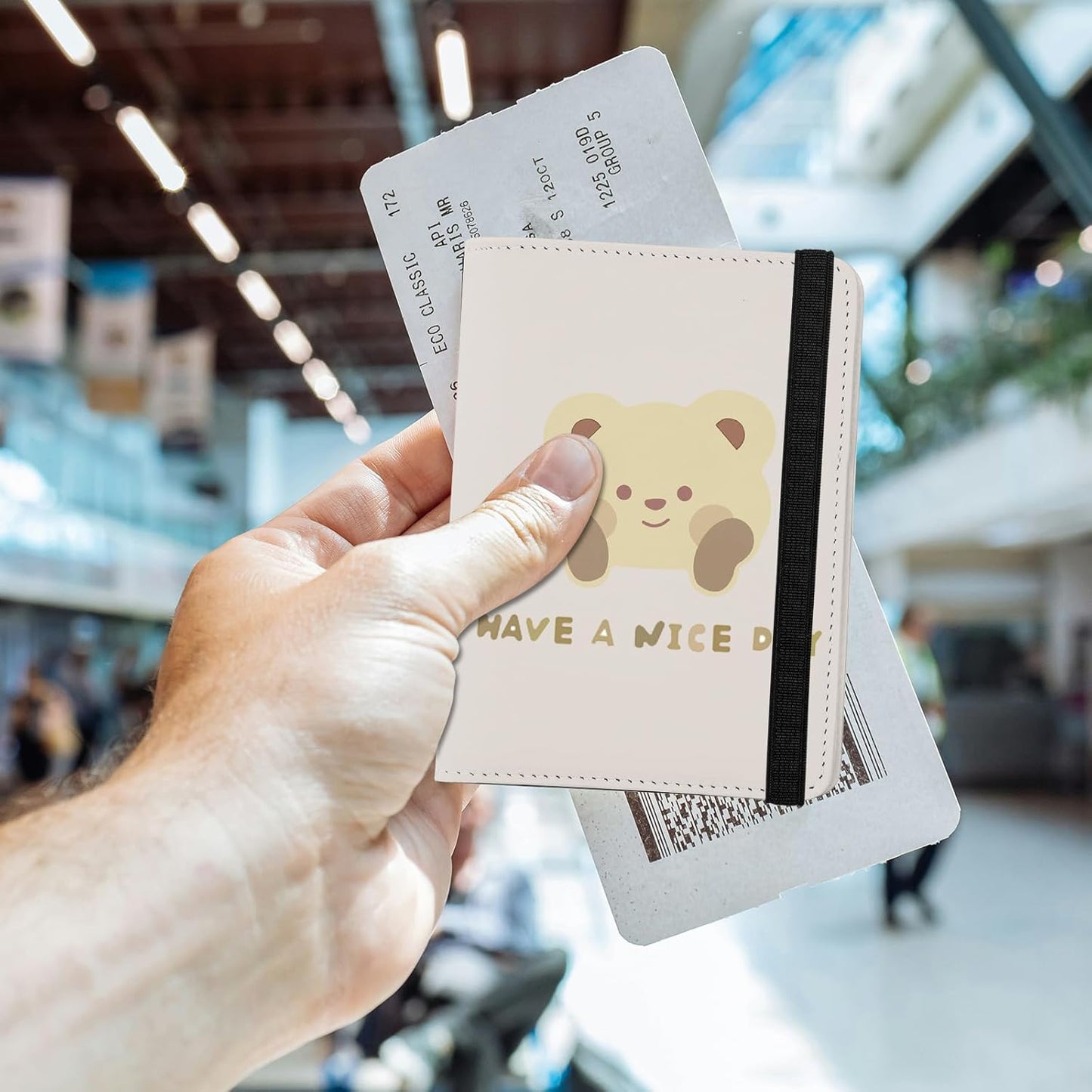 Cute Passport Holder and Holder Combo Passport Cover with Compatible Wallet Credit Card Protector RFID Blocking Women Men (Beige Bear)