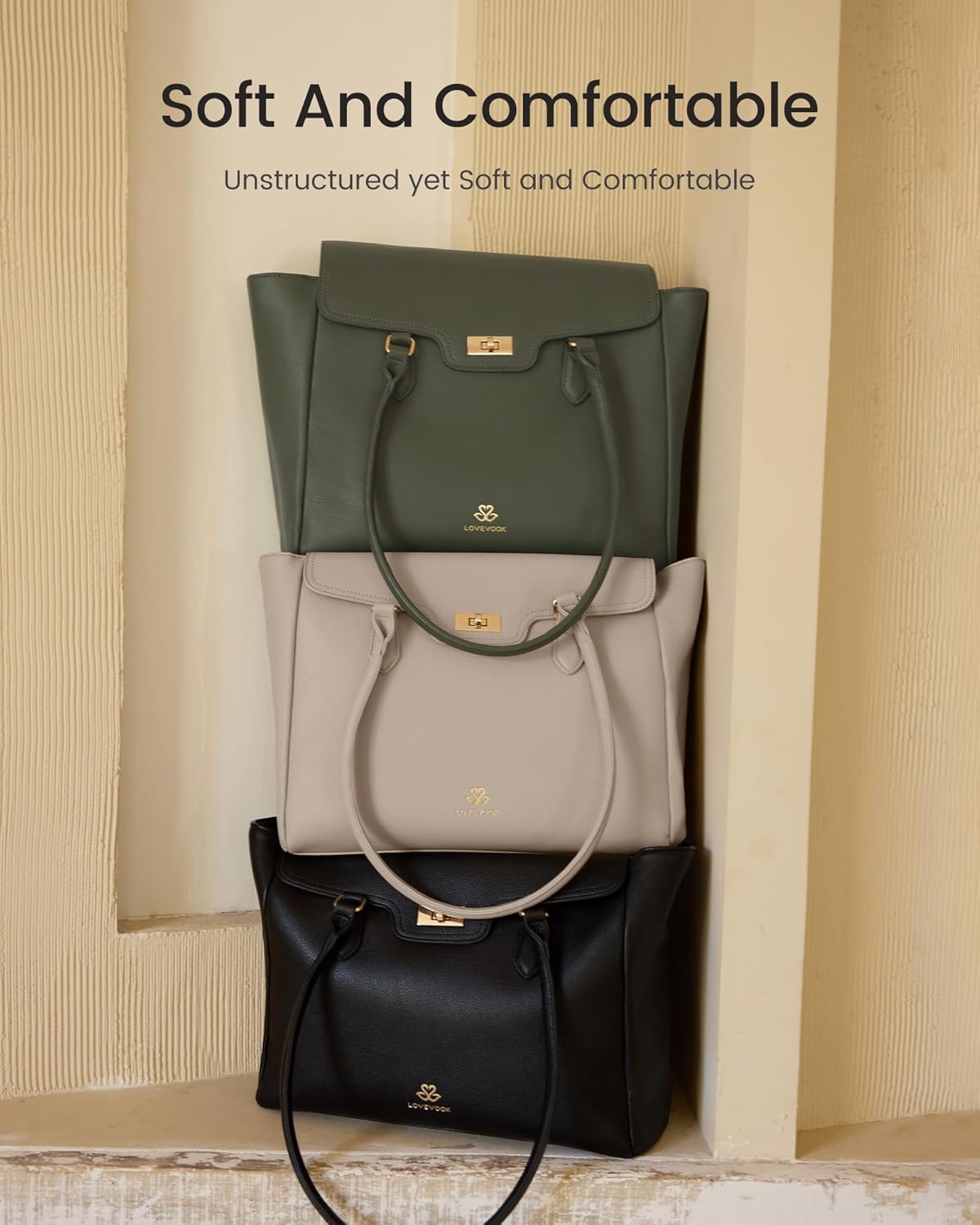 LOVEVOOK Laptop Bag for Women Soft Leather Work Bag, Office Shoulder Tote Purse with Flap Briefcase for Teacher Nurse