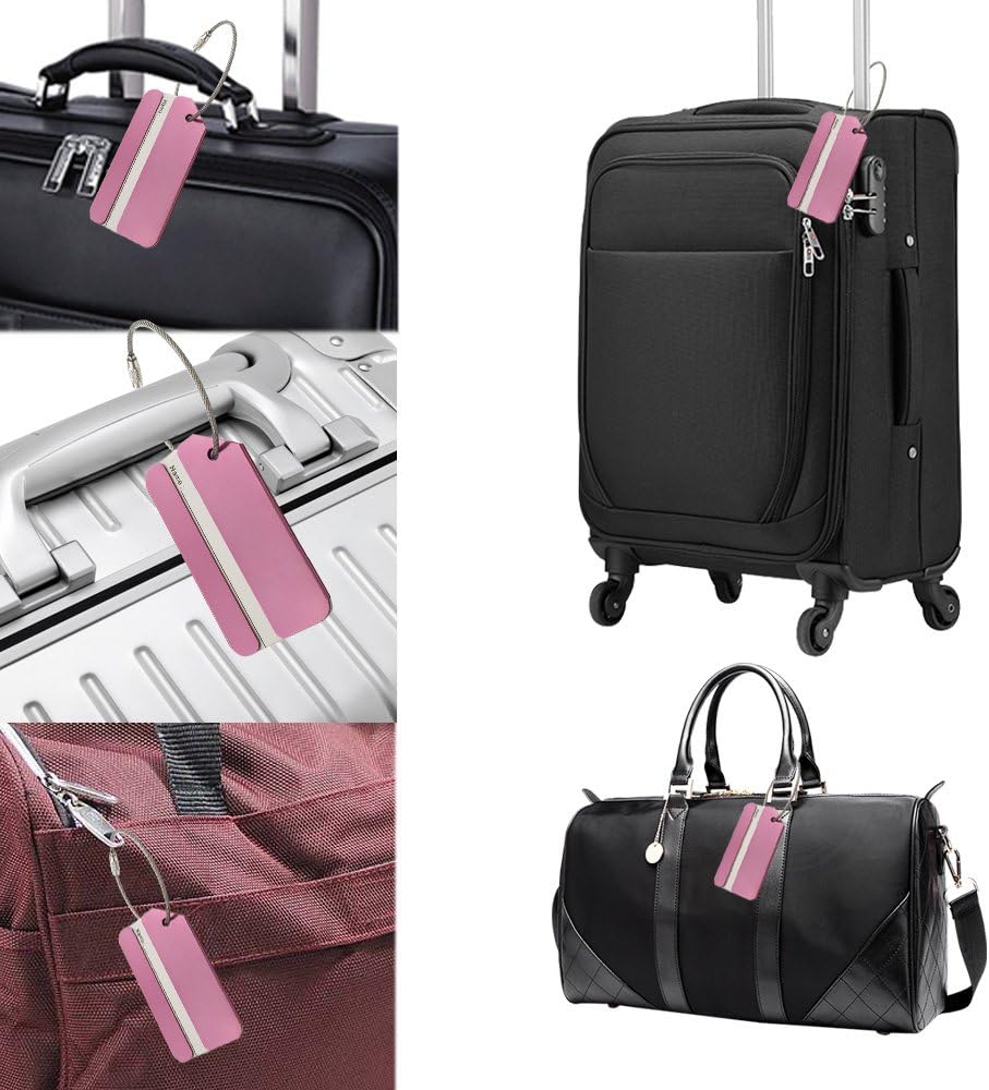 Aluminum Luggage Tags, Luggage Tag Holders for Travel Luggage Baggage Identifier by Ovener (2Pack Pink)