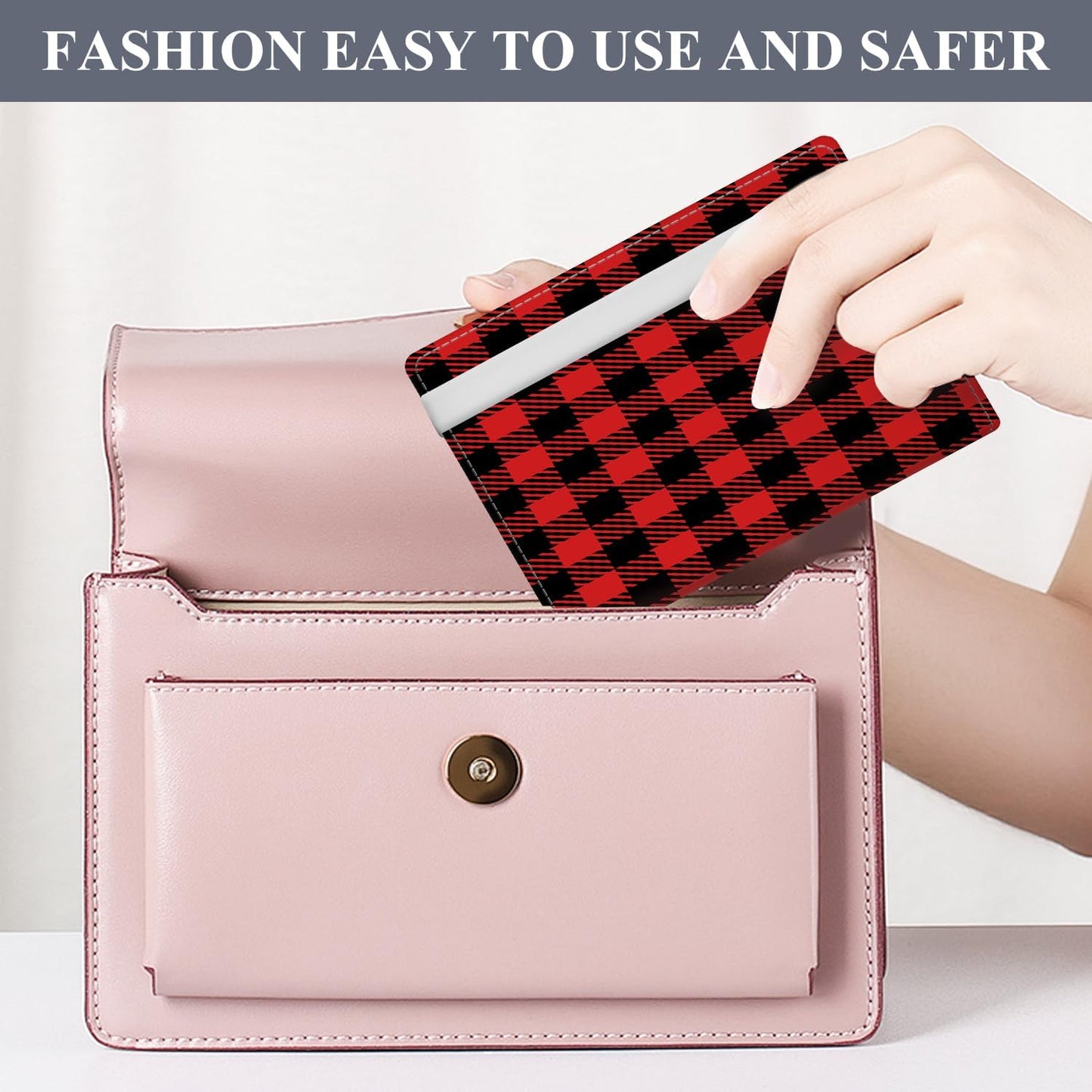 Passport Holder for Travel Essentials, RFID Premium Leather Passport Wallet Cover Case for Travel Must Haves Accessories, Passport Book Holders for Women Men Luxury Black Red Plaid