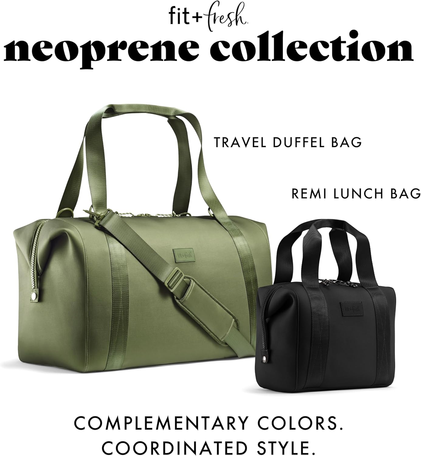 Fit & Fresh Premium Neoprene Weekender Bag With Trolley Sleeve - Large Overnight, Carry-on, Duffel, Gym, and Hospital Bag for Labor & Delivery