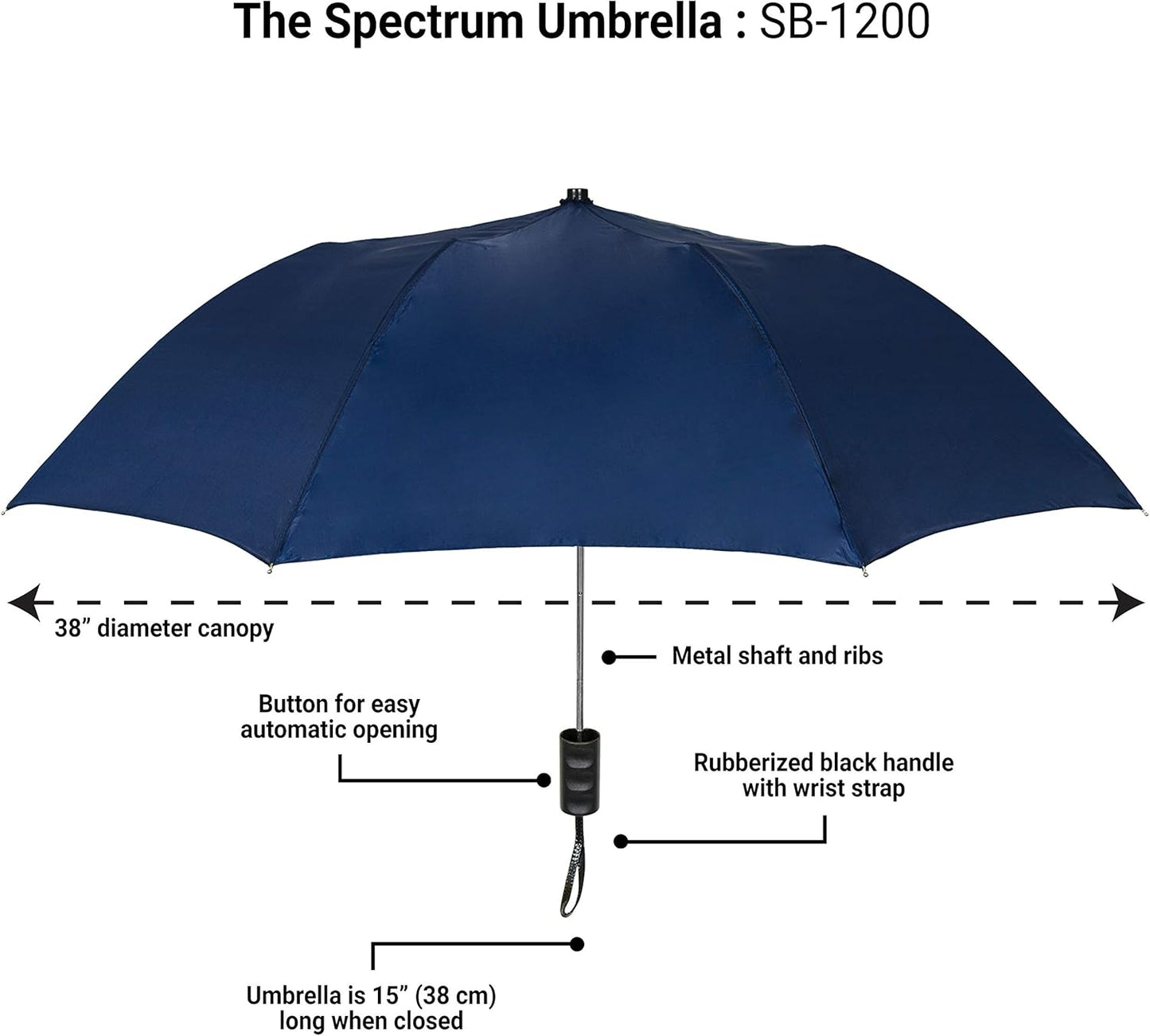 The Spectrum Popular Style 42" Automatic Open Compact Travel Umbrella for Rain, Wind & Sun, Sturdy Lightweight Small Portable Stick Umbrella for Men and Women