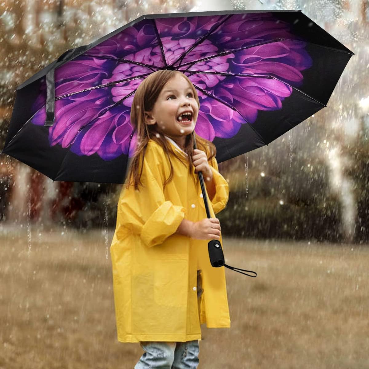 LLanxiry Compact Travel Umbrella, Windproof UV Protection Mini Folding Umbrellas for Rain Small Portable Umbrella for Travel Outdoor Use