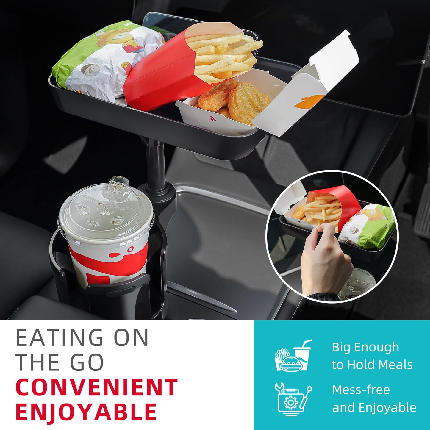 DYLEN Car Cup Holder Tray, 9.5”Detachable Car Food Tray Table for Eating