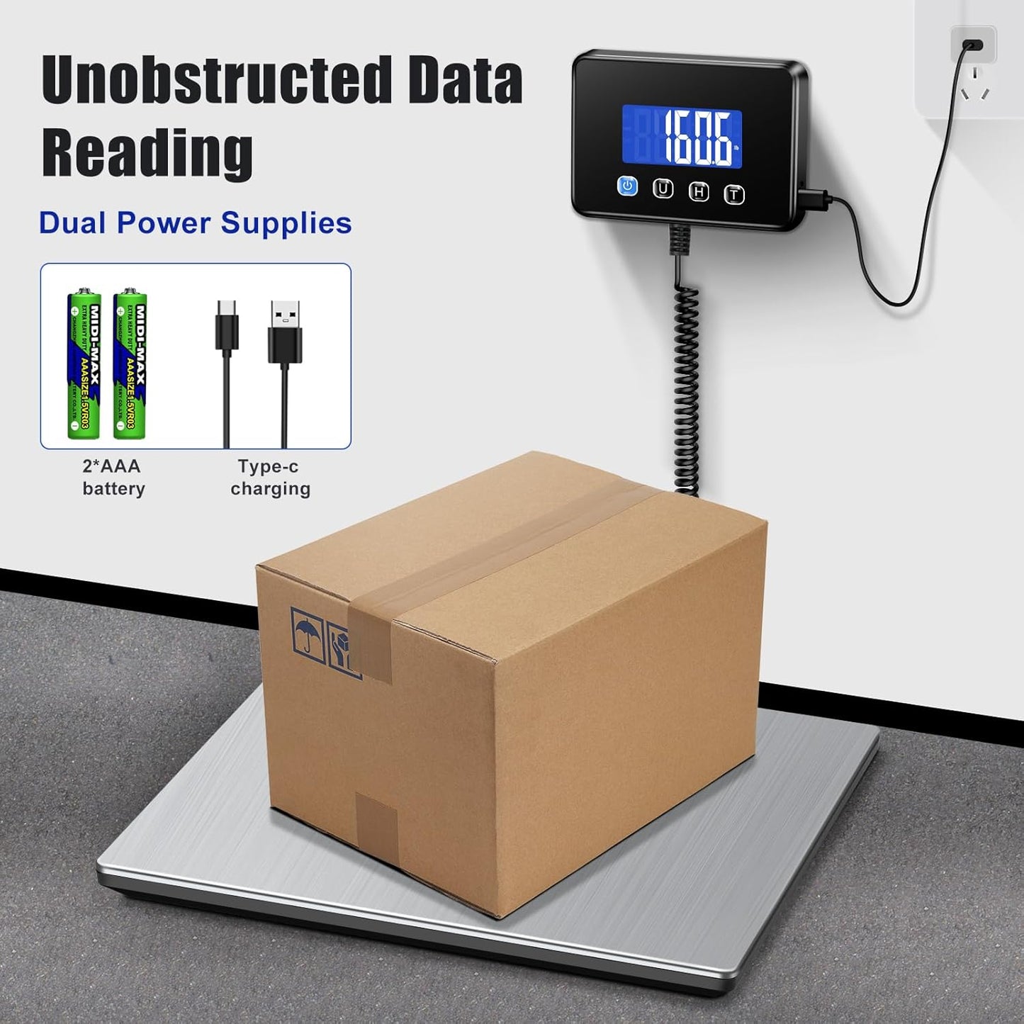 Shipping Scale, 660lbs Heavy Duty Digital Postal Scale for Packages, 0.7oz High Accurate Postage Scale for Small Business, Luggage, Home Use, Battery & Charging Cable Include