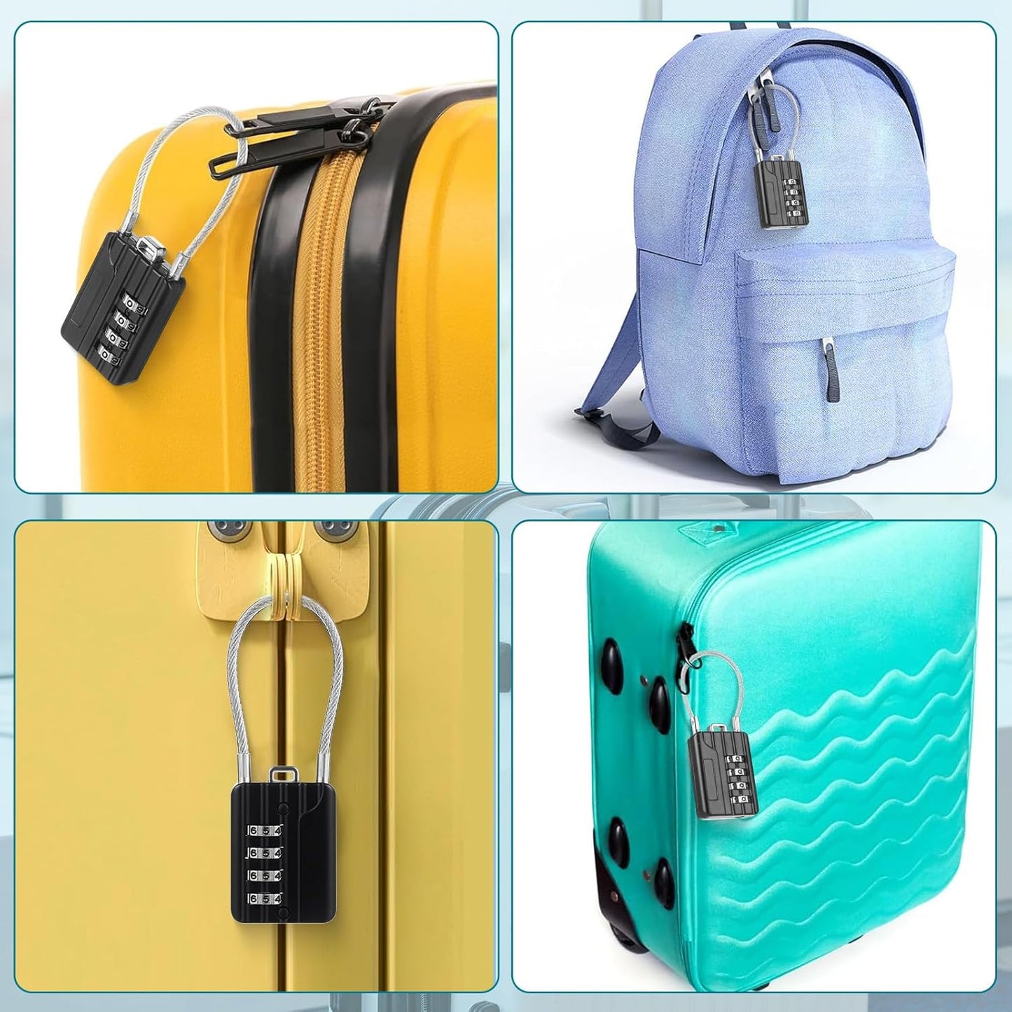 Moxweyeni 16 Pack Luggage Combination Lock 4 Digit Cable Padlock for Gym Padlock Waterproof Resettable Padlocks for Travel Suitcase Backpack School Gym Cabinet (Black)