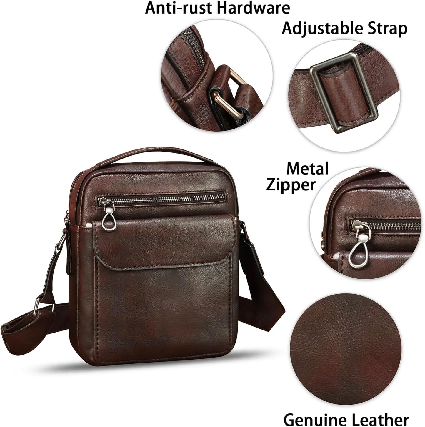 Genuine Leather Messenger Bag for Men Shoulder Crossbody Bag Vintage Man Purse Satchel Handbag