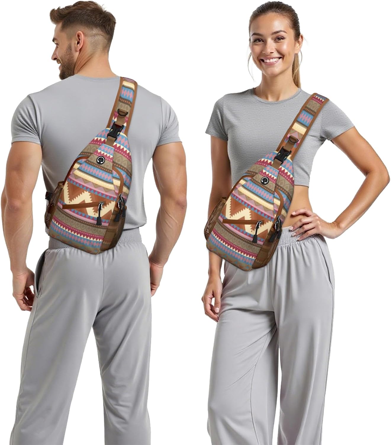 Colorful Boho Sling Bag Crossbody Chest Bag for Women Men, Water Resistant Lightweight Casual Crossbody Bag with Adjustable Strap, Travel Hiking Daypack Shoulder Backpack
