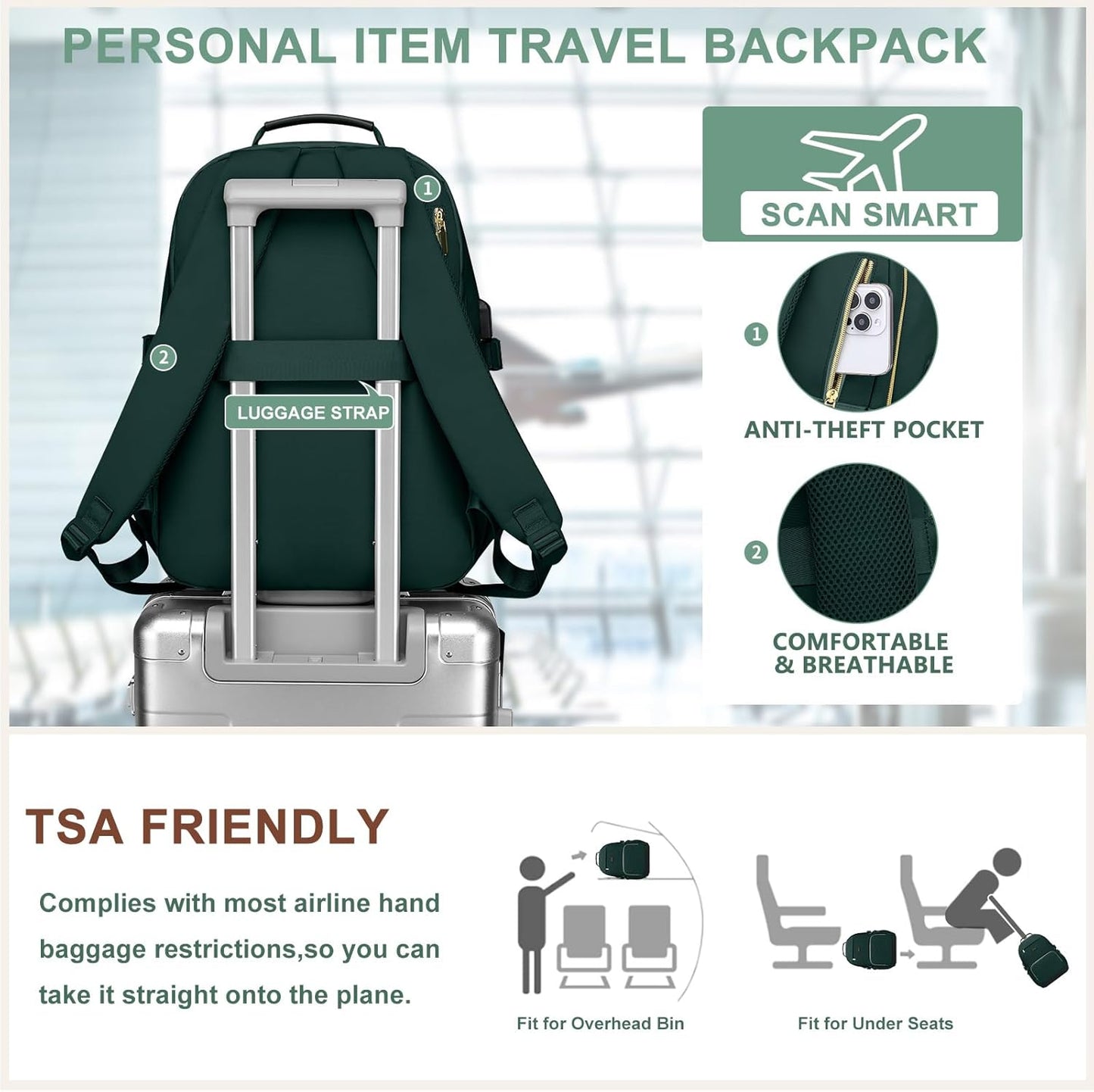 Laptop Backpack for Women Bookbag: 15.6 inch Work School Backpacks with Pouch Pocket for Large Capacity Cup & USB Charger College Book Bag Travel Business Nurse Teacher Bookbags Anti-theft Back Pack