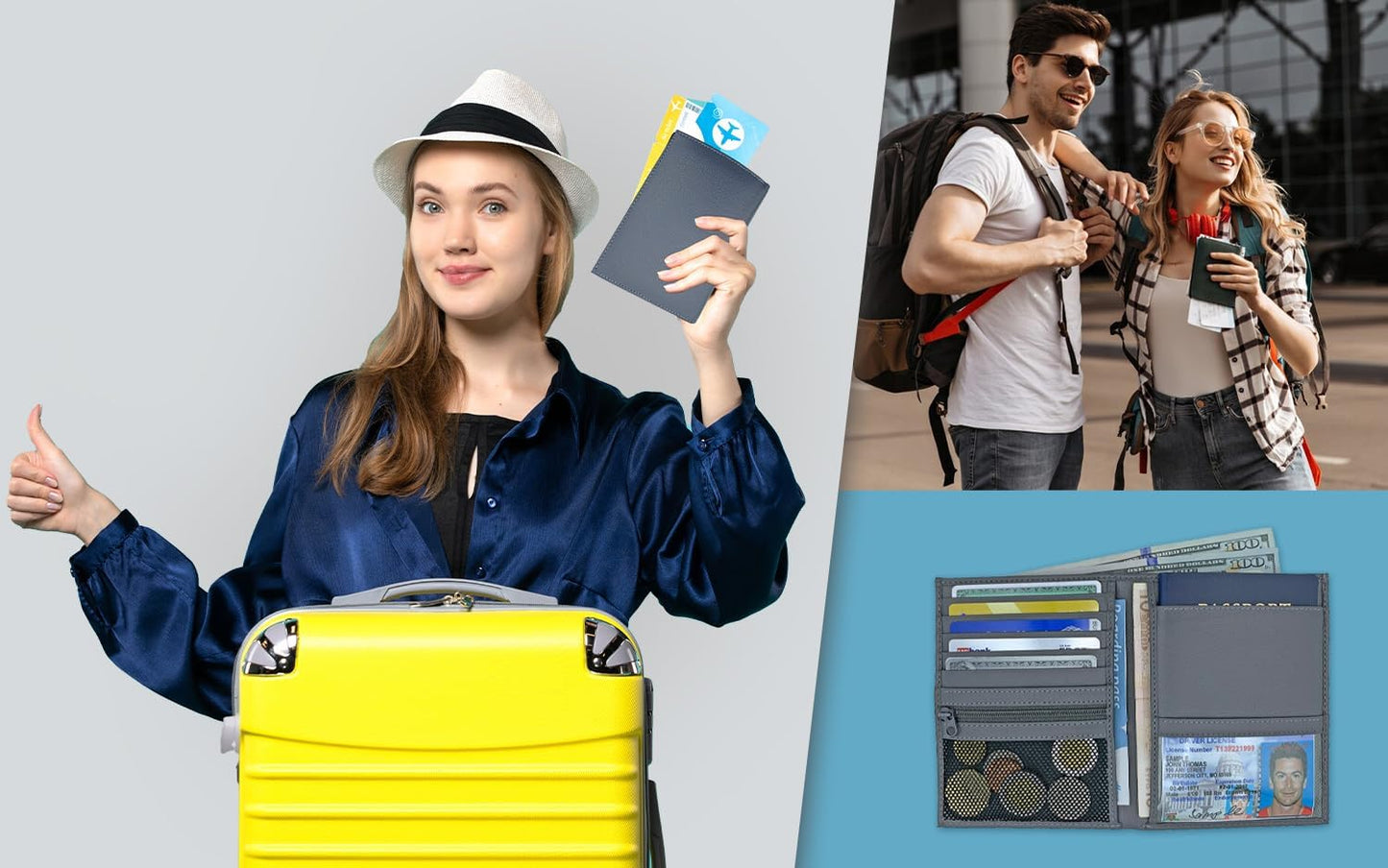 Grey RFID Genuine Leather Passport Wallet