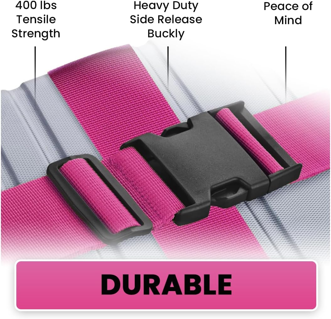 L'AIKEAU Luggage Straps for Suitcases - 4-Pack Travel Belt for Luggage, Backpack Straps, and Bag Straps - Travel Accessories for Suitcase, Suitcase Belt, and Backpack Luggage Strap (Pink)