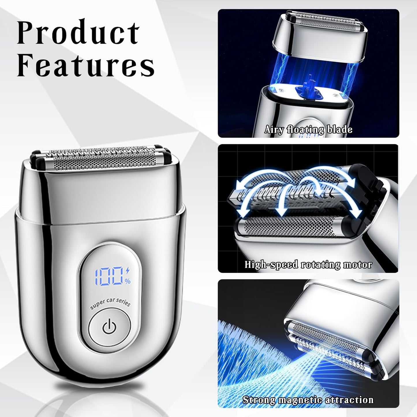 Electric Razor for Men, Electric Foil Shavers for Women,Mini Foil Shaver with Double Floating Blades, IPX7 Waterproof Wet/Dry Shaver, 90 Min Runtime, LED Display, Travel Lock, Gifts for Men&Women
