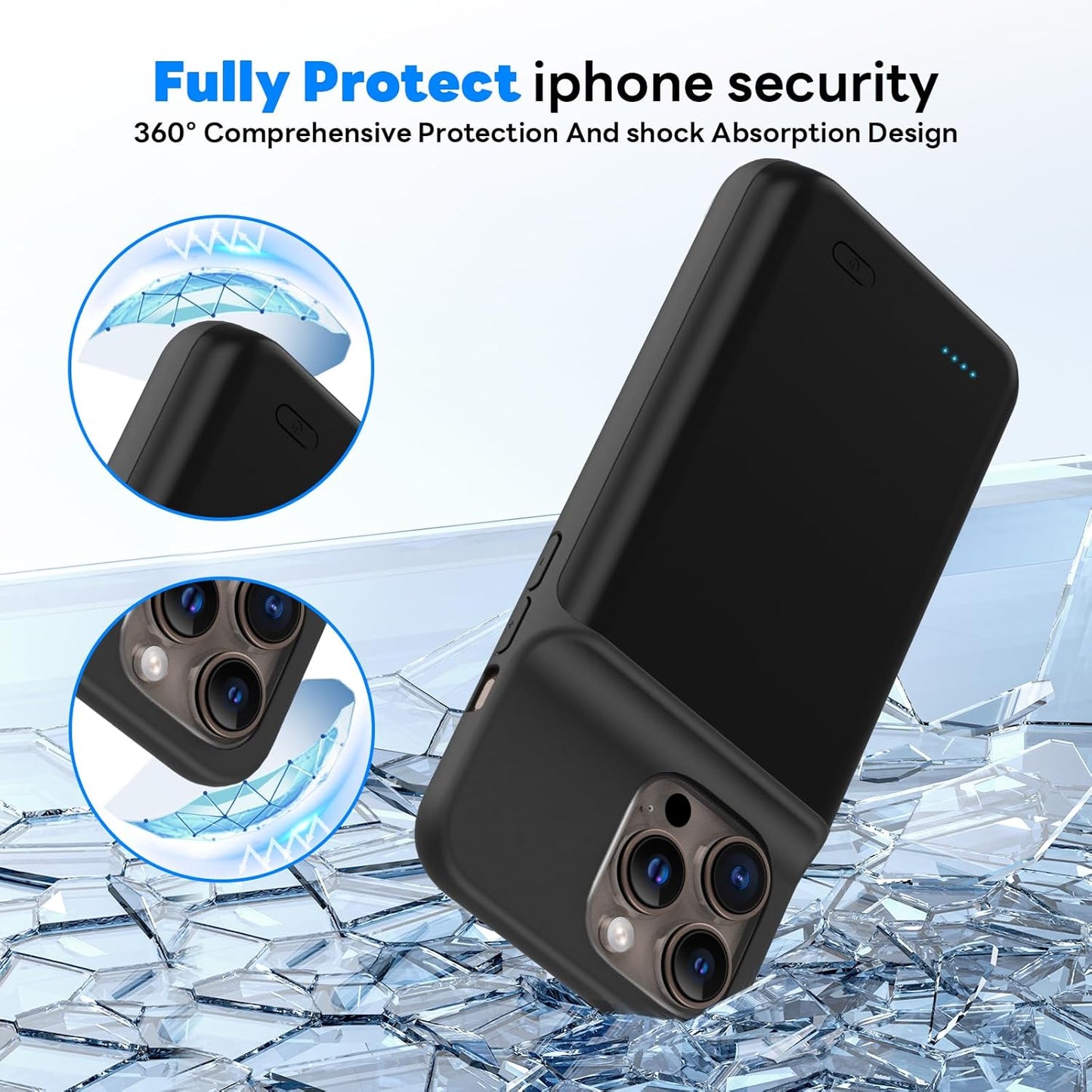 Battery Case for iPhone 16 Pro Max (6.9 inch),Charging Case Charger Ultra-Slim 7000mAh Rechargeable Portable Extended Charger Case Cover w/Tempered-Glass Protector - Black