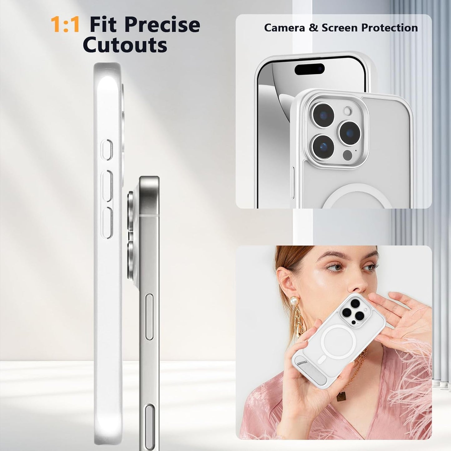Tikoo Strong Magnetic for iPhone 16 Pro Max Case with Magsafe and Built-in Invisible Kickstand Slim Translucent Matte Military Grade Protective Phone Case for iPhone 16 Pro Max 6.9
