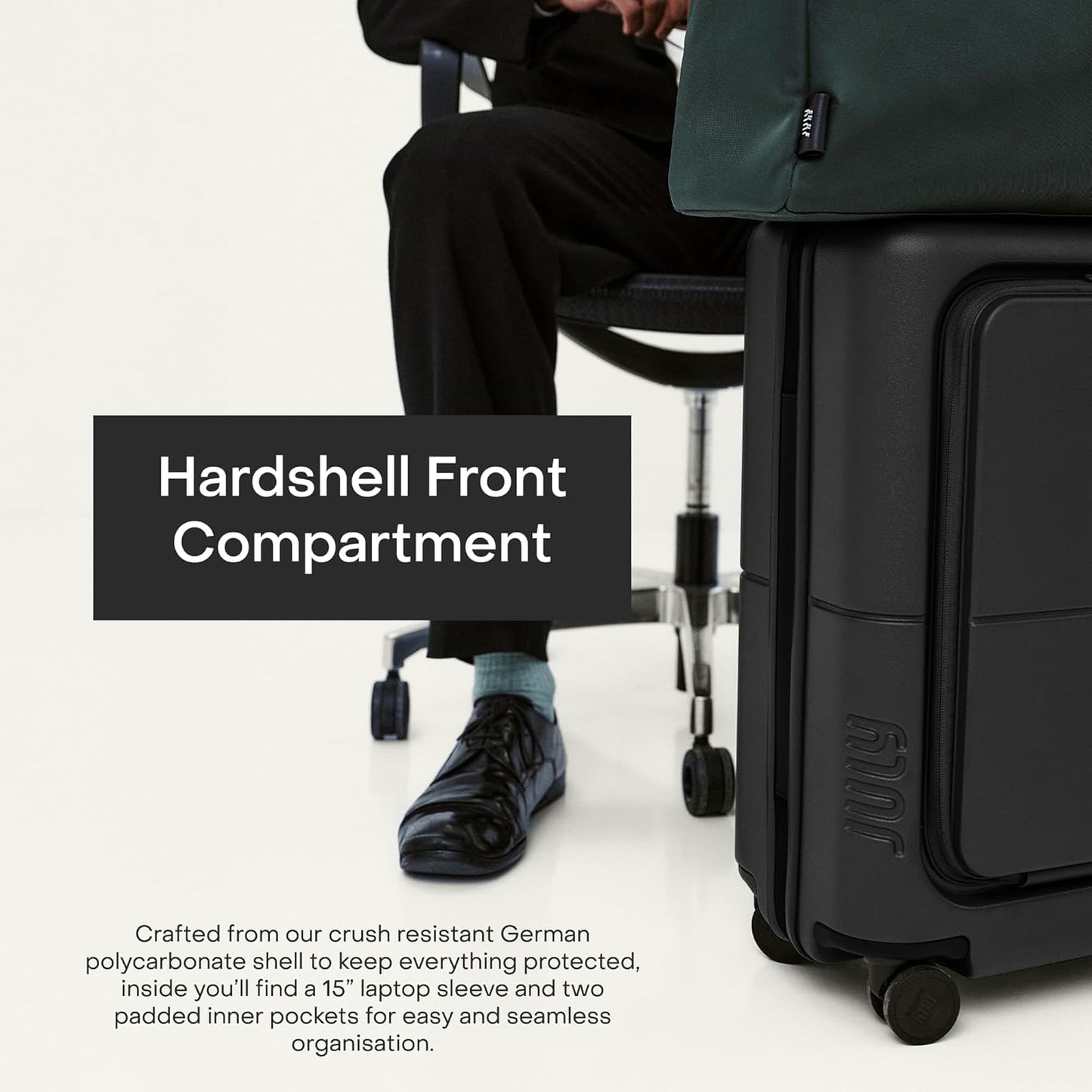Carry On Pro - 20" Hardshell with Front Pocket, Airline Approved Carry On Luggage with Wheels, TSA Lock Rolling Suitcase, Silent Spinner Wheels, USB Ports & Ejectable Battery - Charcoal