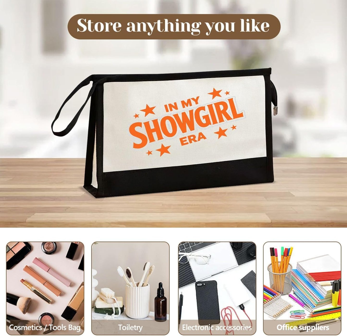Showgirl ERAS Funny Makeup Bag, Vintage Burlesque Cosmetic Organizer with Multiple Compartments, Waterproof Travel-Friendly Pouch for Glam Touch-Ups