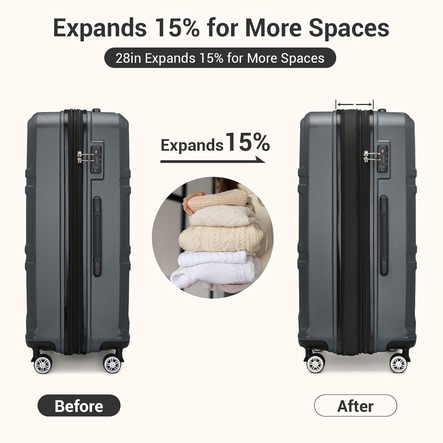 Kono Luggage 3 Piece Set Suitcase Spinner Hardshell Lightweight TSA Lock For Men Women(grey, 3 piece set(20in24in28in))