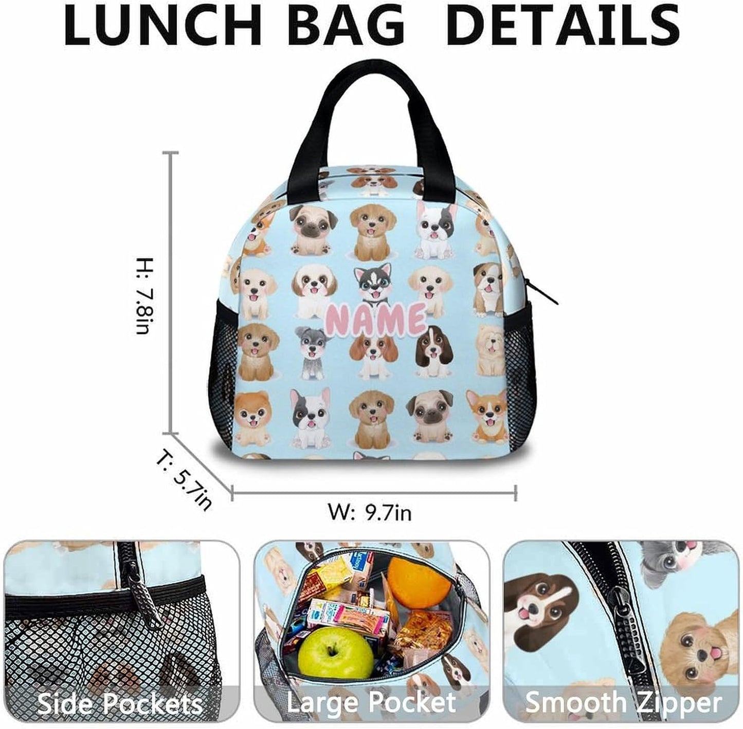Custom Dog Backpack with Lunch Box, Set of 3 School Backpacks Matching Combo, Cute Blue Bookbag and Pencil Case Bundle