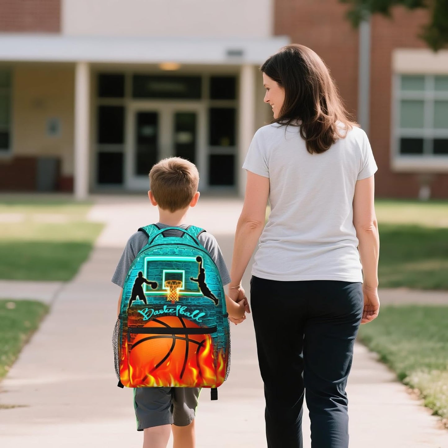 School Backpack for Boys Basketball Backpack for Kids Boys Ages 6-18 Elementary Middle School Students Kids' Backpacks Basketball Themed Bookbag Travel Back Pack