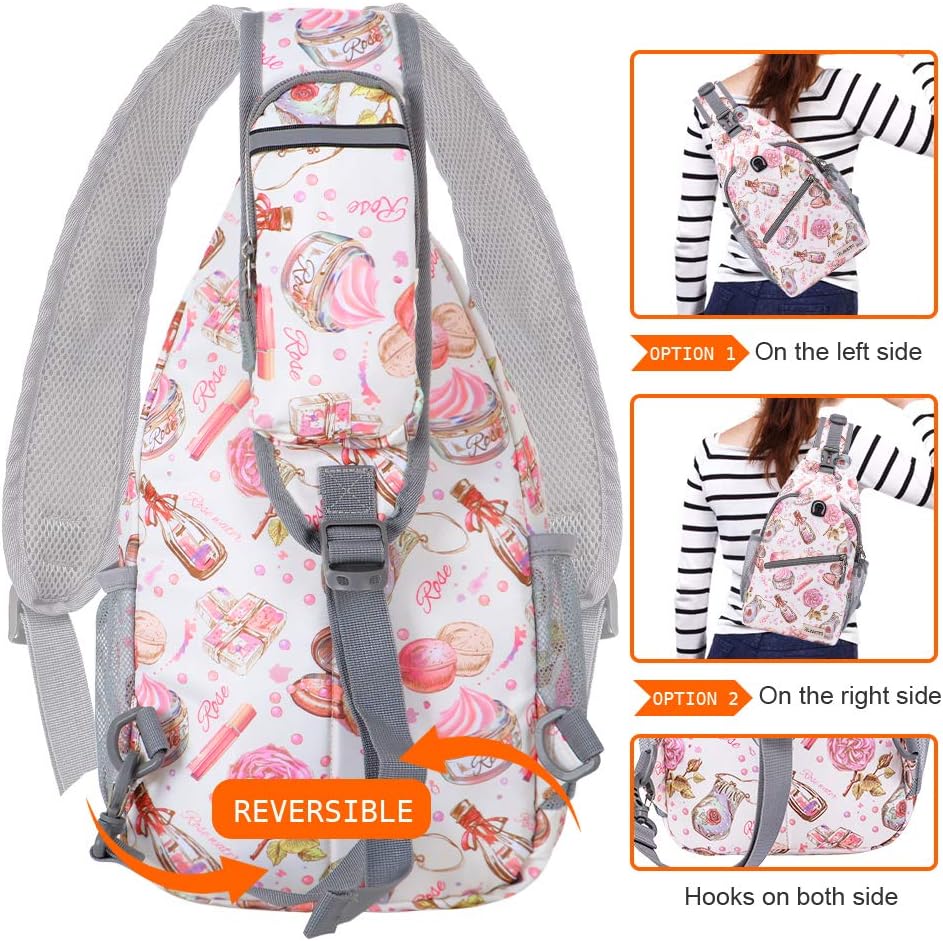 ZOMAKE Sling Bag,Small Crossbody Sling Backpack,Water Resistant Shoulder Daypack for Travel,Anti Thief Chest Bag for Hiking(Cosmetic White)