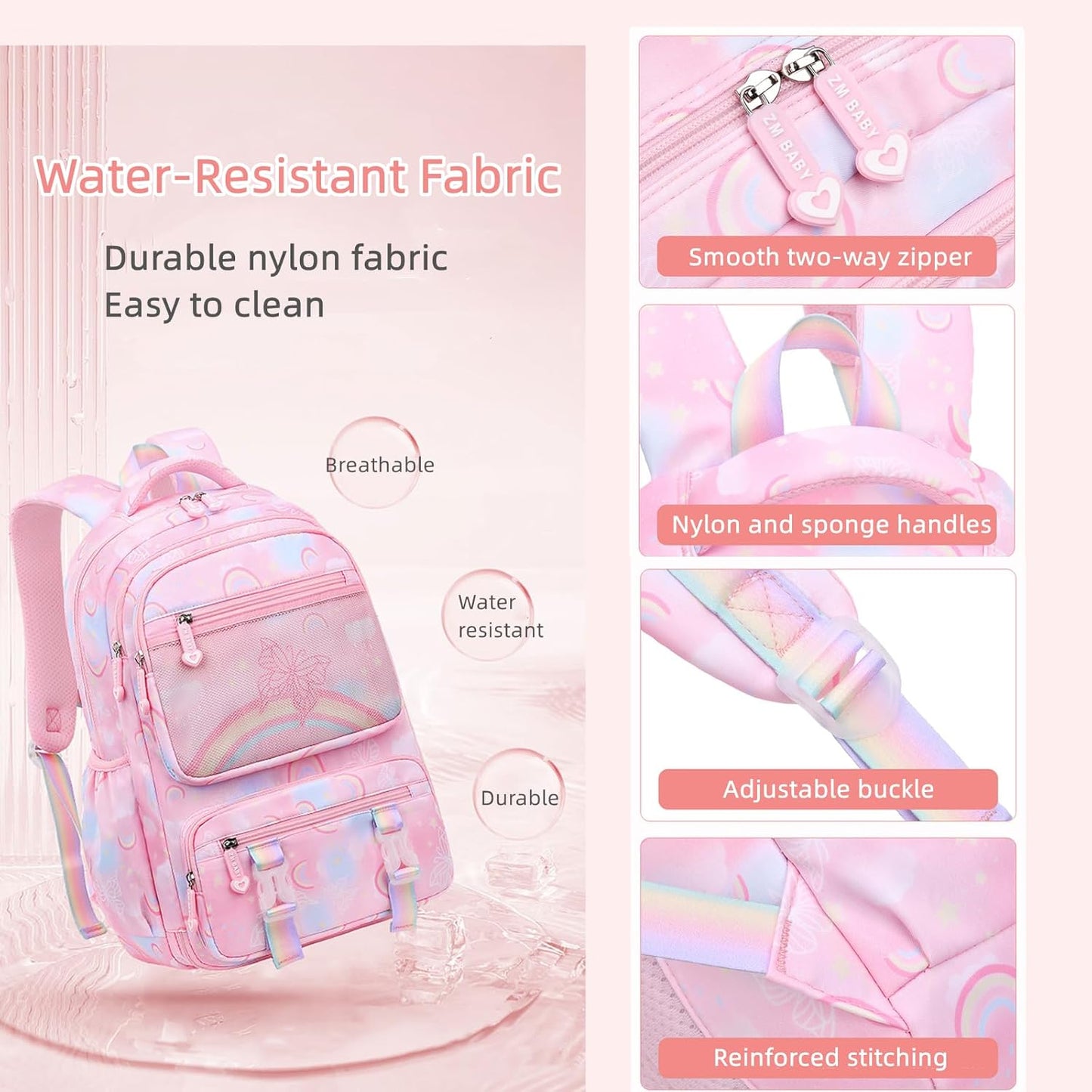 Kids Backpack for Girls Cute Rainbow Butterfly Backpacks for Teen Girls Age 8-12 Kindergarten Elementary Bookbag,Purple