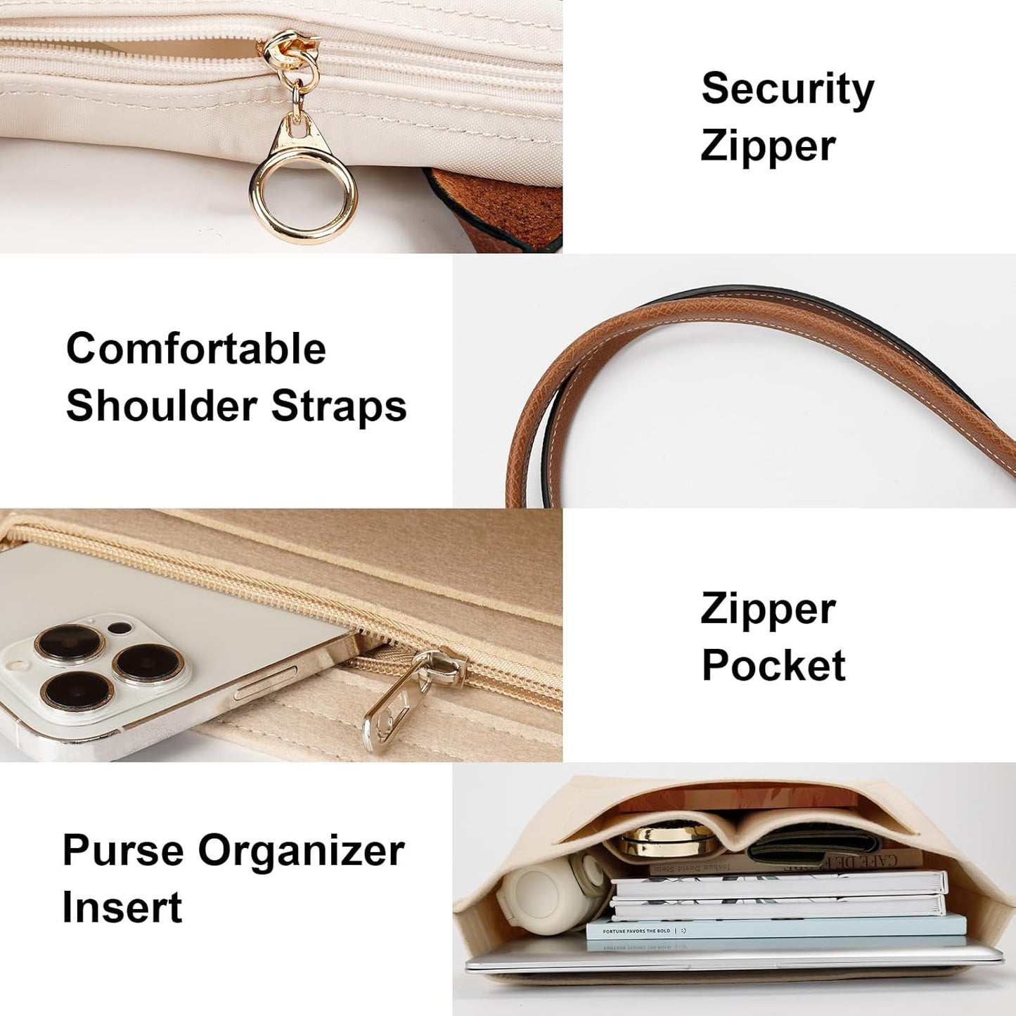 Tote Bag for Women with Purse Organizer Insert, Foldable Large Capacity Waterproof Nylon Bag for Travel, and Daily Use