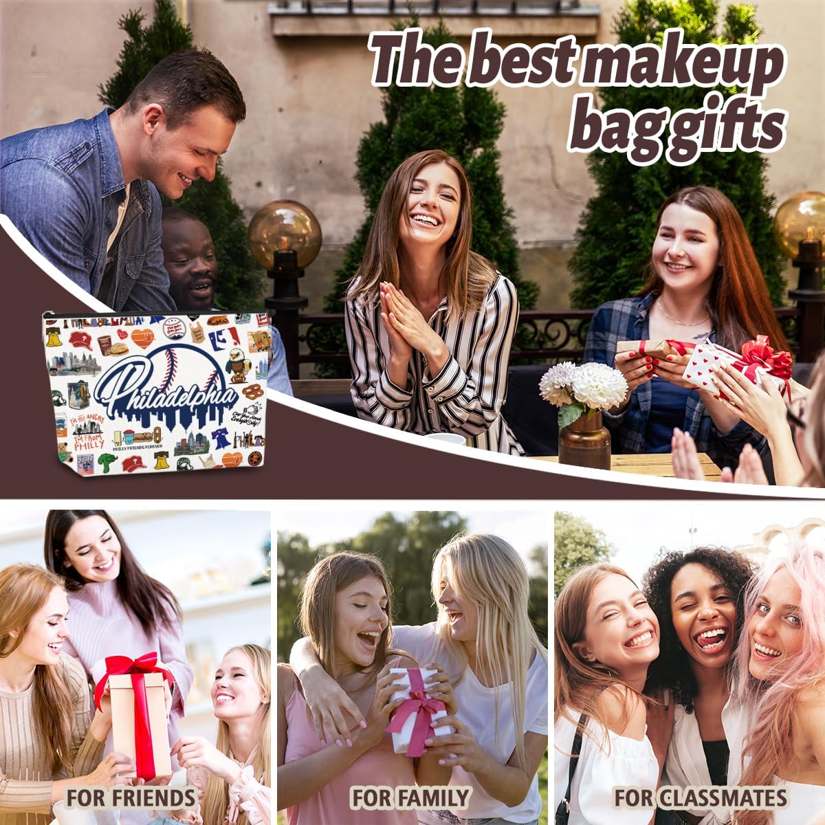 Philadelphia Themed Makeup Bag - Philadelphia Souvenirs Gift for Women, Best Friend, Sister - Travel Friendly Cosmetic Bag, Birthday Christmas Gifts