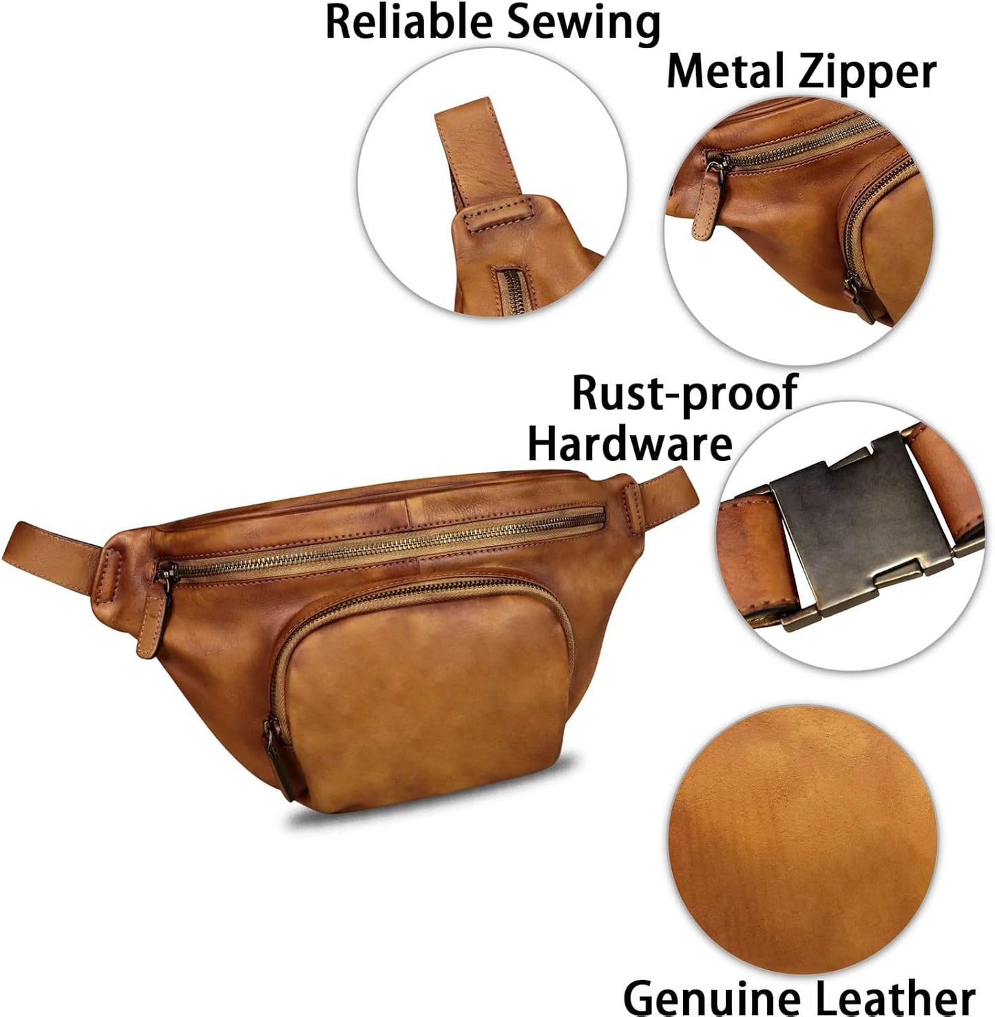Genuine Leather Fanny Pack for Women and Men Vintage Real Leather Sling Bag Crossbody Bag Fashion Waist Bag Chest Purse (Brown)