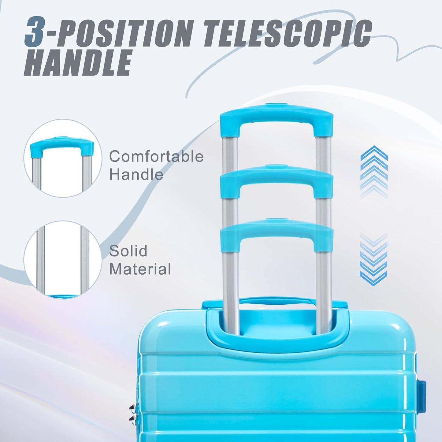 Campfun 3 Piece Luggage Sets, PC Gradient Color Suitcase Set with Double Spinner Wheels Hang Hook, Durable Carry On Luggage with Combination Lock, 20/24/28 inch, Light Blue+Navy
