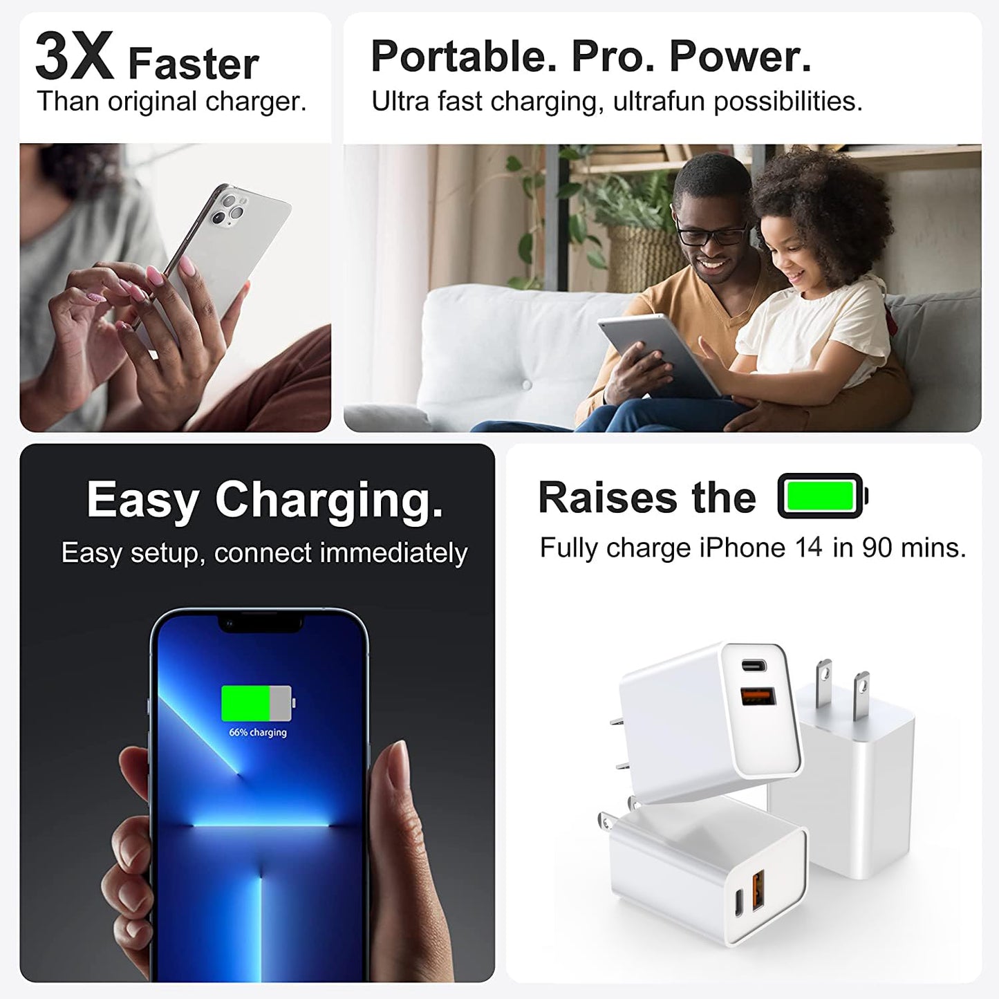 USB C Charger Block,3Pack 20W Dual Port USB C Wall Charger Plug Fast Charging Adapter USB A Quick Charging Brick Plug for iPhone Air/17 Pro Max/16E/16 ProMax/16Plus/15/14/13/12/11/XS,iPad Pro,AirPods