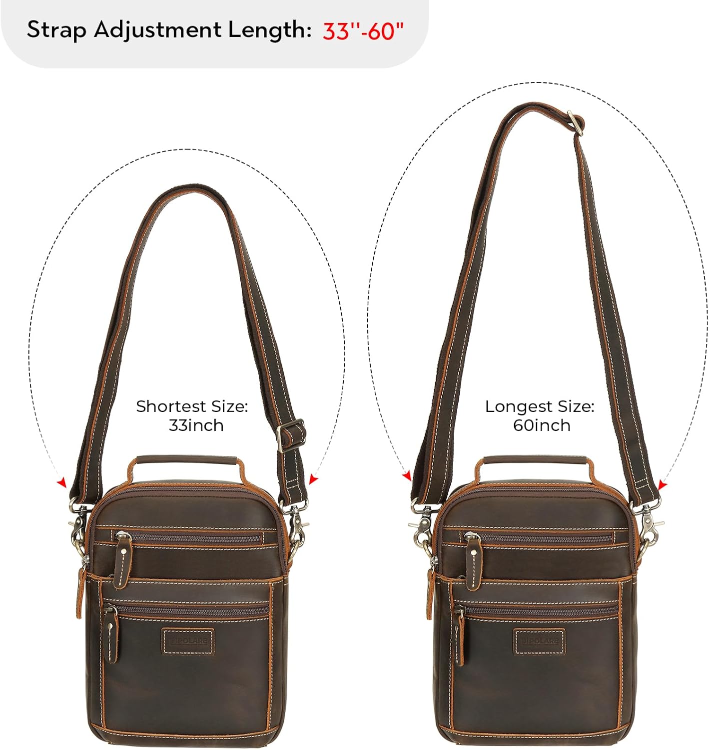 Polare Italian Full Grain Leather Messenger Bag Vintage Chest Shoulder Crossbody Bag Casual Sling Business Handbag for Men
