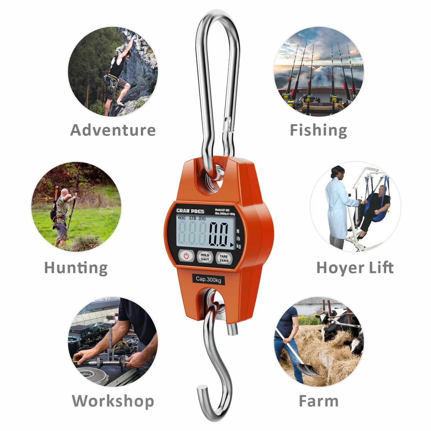 Digital Hanging Scale, Mini Crane Scale 660LB/300KG,Deer Hunting Scales,Digital Scale with Hooks for Farm Fishing, Fish,Luggage,Outdoor.