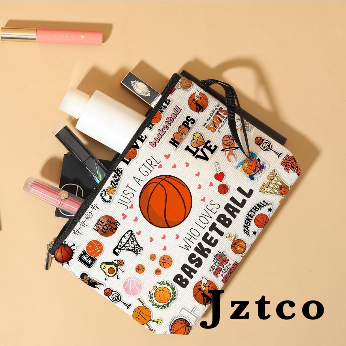 Jztco Basketball Gifts Basketball Accessories Basketball Cosmetic Bag Toiletry Bag Birthday Graduation Funny Makeup Bag Basketball Player Gifts for Women Teens Girls Girlfriend Basketball Lover Fan