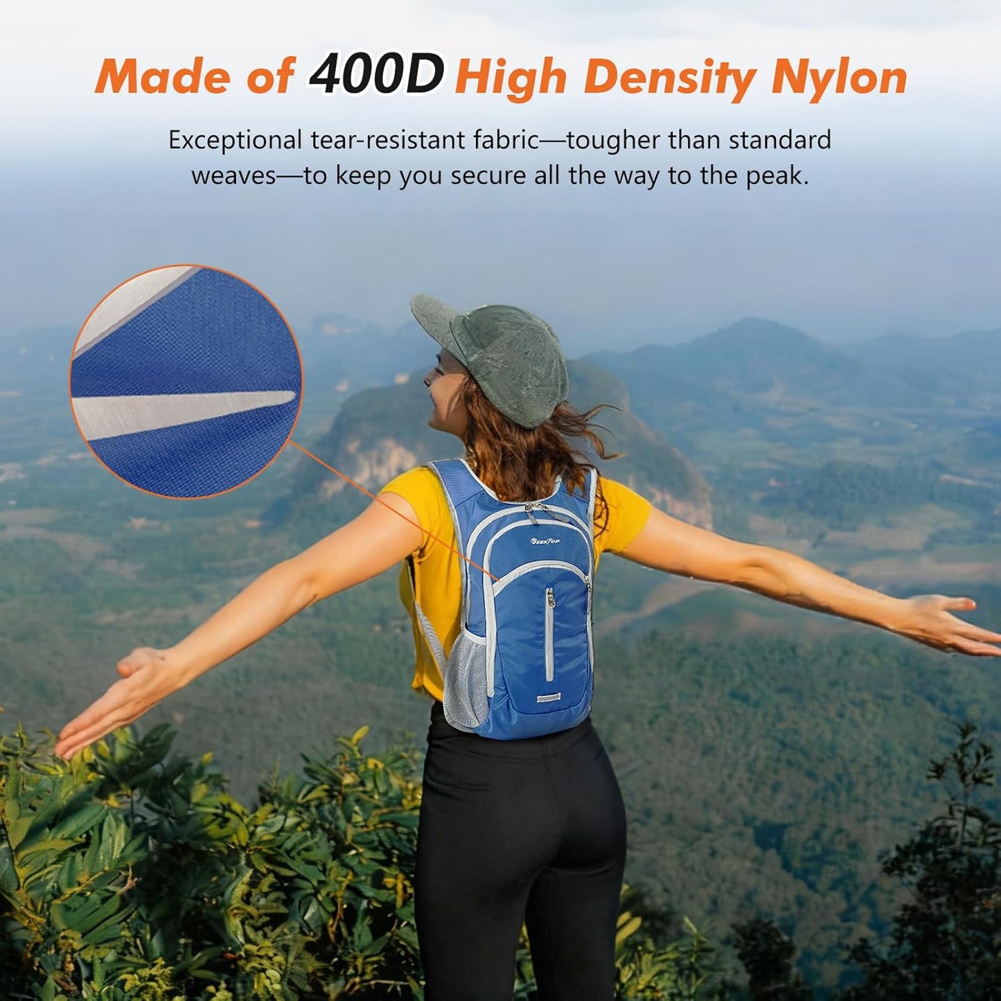Seektop Small Hiking Backpack 12L to 15L Expandable Travel Packable Waterproof Daypack Lightweight Hiking Bag for Women Men