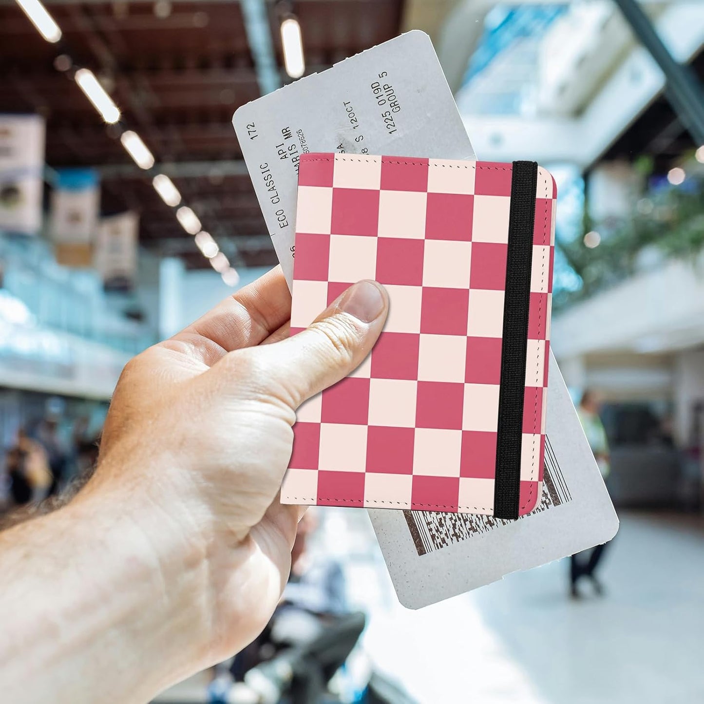 Cute Passport Holder and Holder Combo Passport Cover with Compatible Wallet Credit Card Protector RFID Blocking Women Men (Pink Grid)