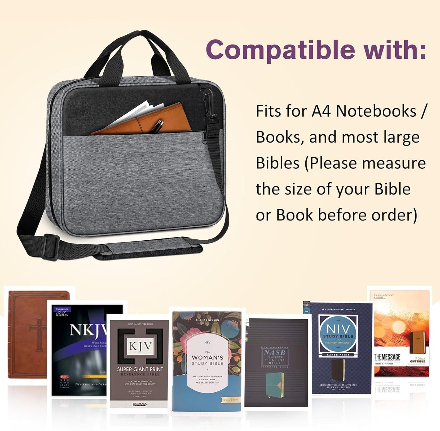 FINPAC Large Bible Cover, Carrying Book Case Church Bag Bible Protective with Zippered Pocket and Handle, Gift for Men Women