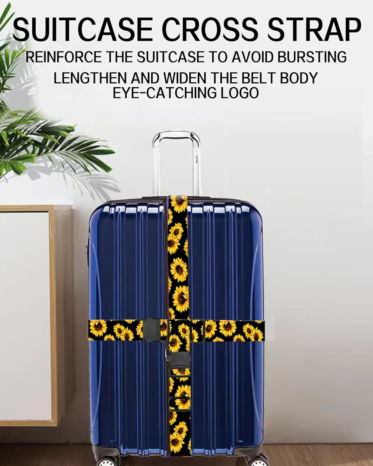 Luggage Straps for Suitcases, Adjustable Travel Belt, Durable Wide Luggage Strap, Cute Suitcase Strap Identifiers with Buckle, Bag Straps for Luggage, Cute Sunflowers