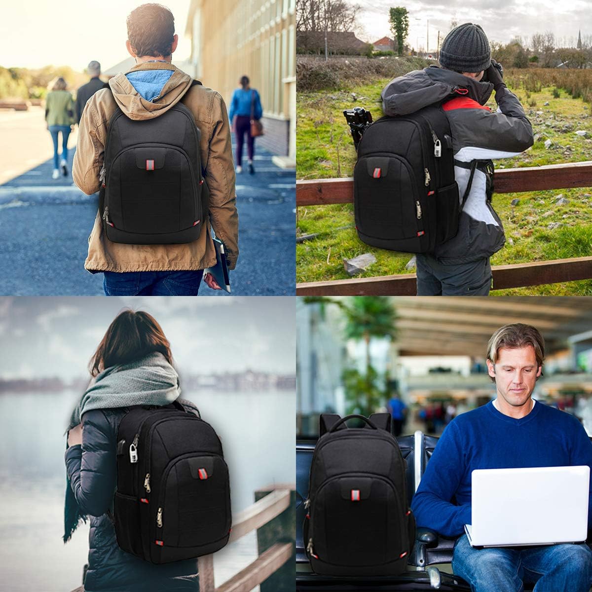 Laptop Backpack for Men, Large Anti-Theft Business Travel Backpack with USB Charging Port, Water