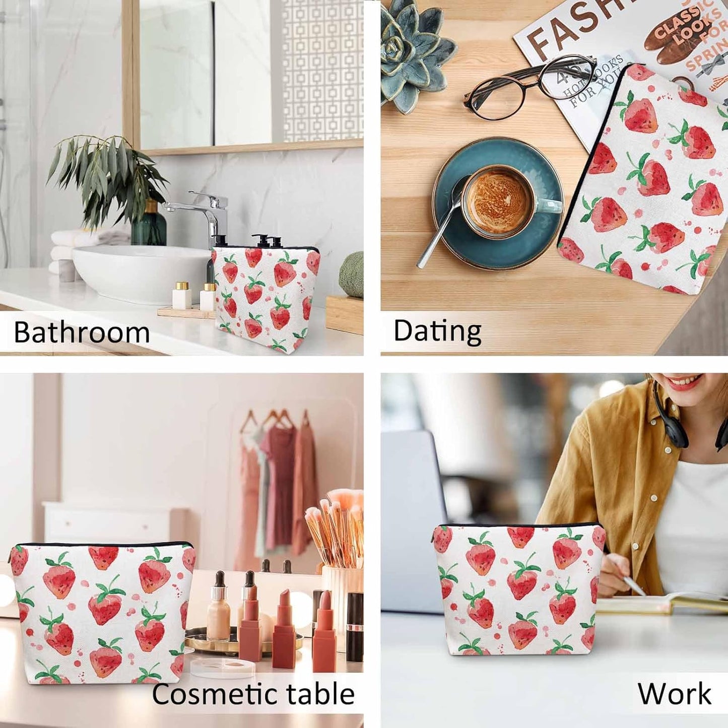 Strawberry Cosmetic Travel Bag For Toiletries, Summer Fruits Strawberry Red Makeup Bag Toiletry Bags For Women, Flax Cosmetic Bags Make Up Bag Purse Toiletries Bag Birthday Gift