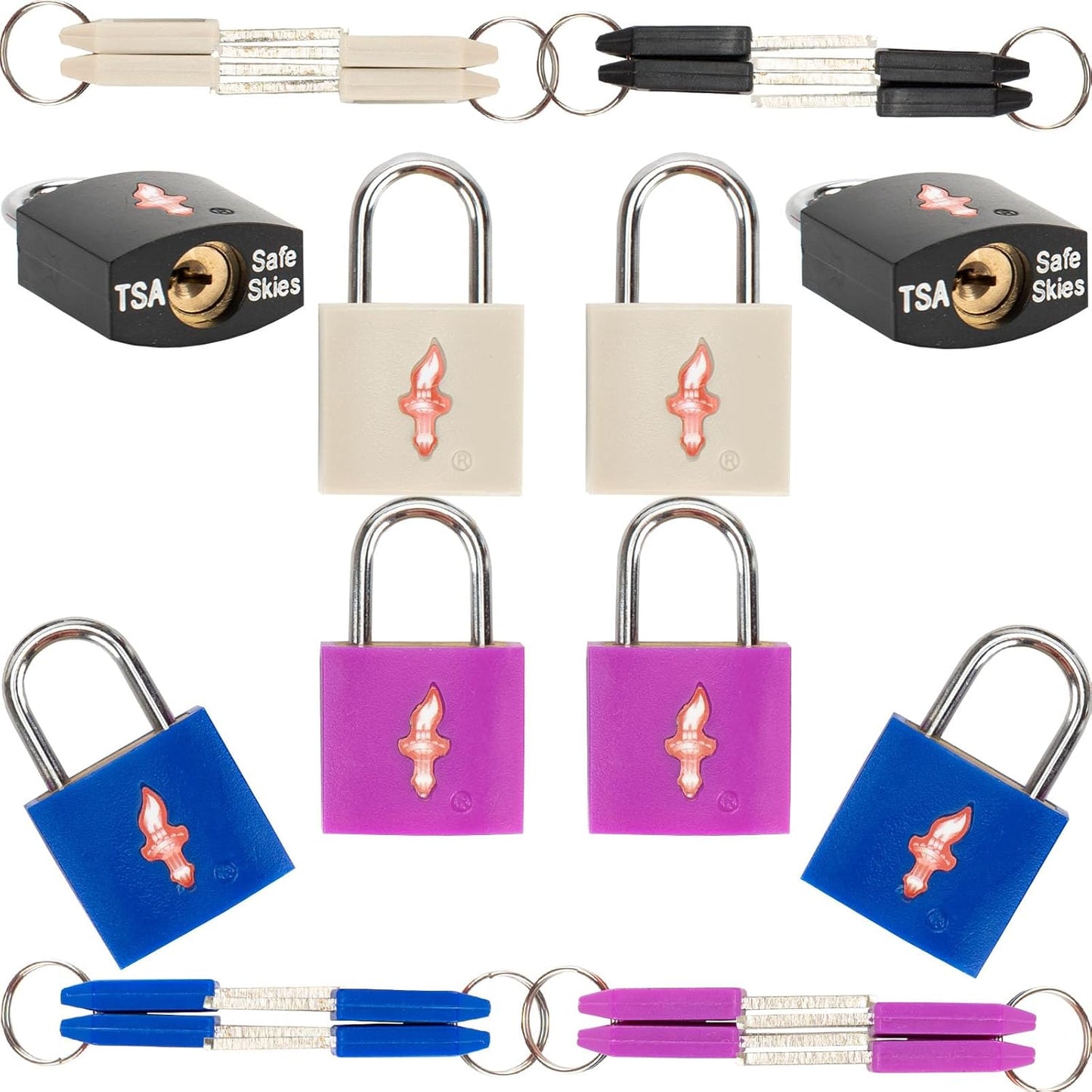 8 Pack 11/12 Inch Wide TSA Luggage Lock for Suitcases, Gun Cases & Travel Bags - Solid Brass Security Lock with Colored Shell (8 Colors: Black/Blue/White/Juice)