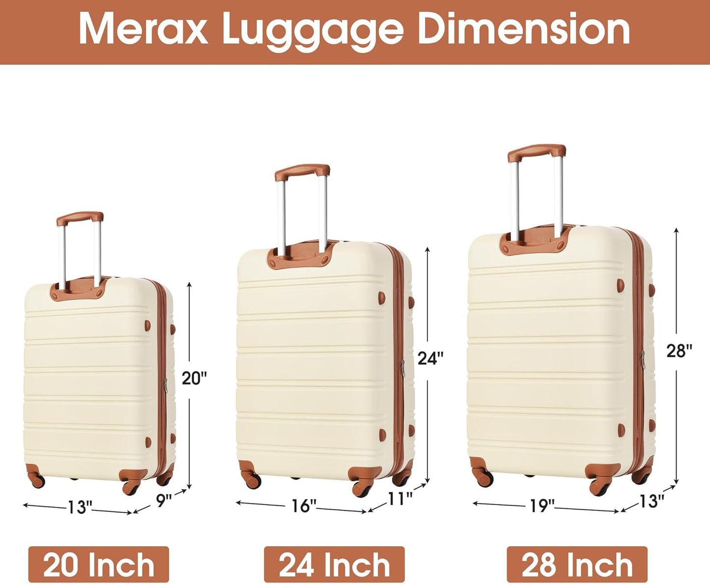 Merax Luggage sets of 3 Piece Carry on Luggage Airline Approved,Hard Case Luggage Expandable Checked Luggage Suitcase Set with Wheels(White)