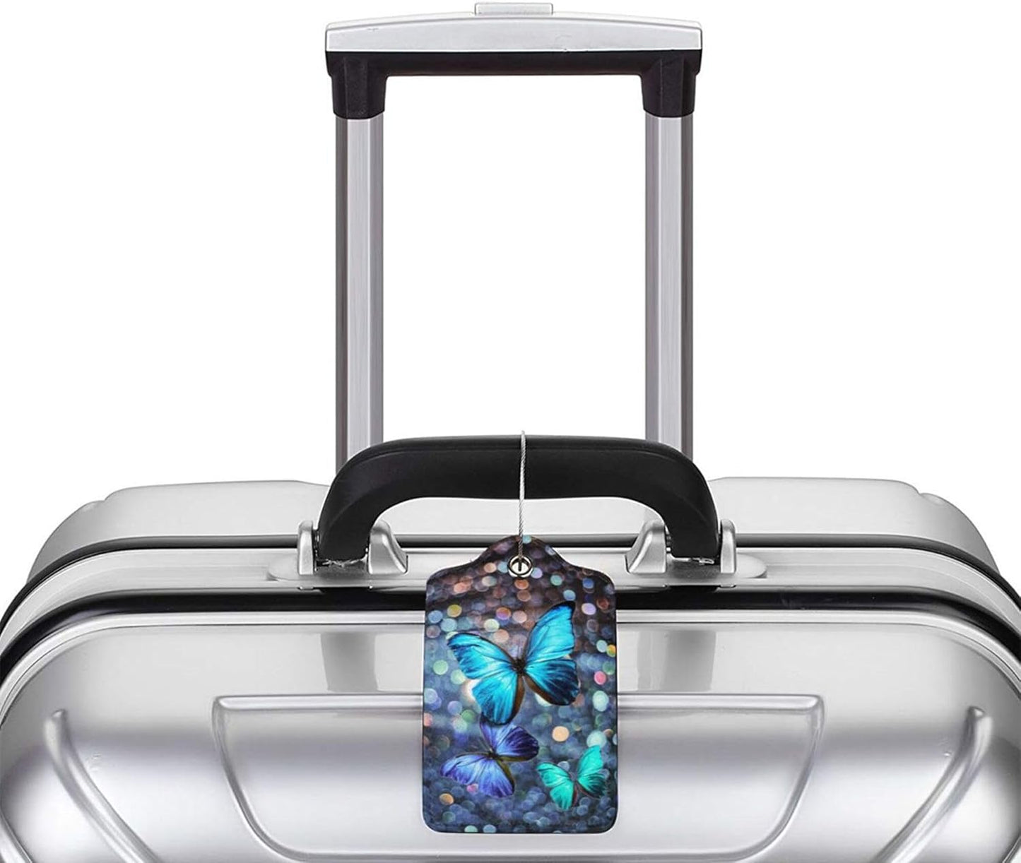 Colorful Butterfly Luggage Tag Set of 2 Leather Luggage Tag with Name Card PU Baggage Tags for Women Men Travel,Fun Laggage Tags (Butterfly)