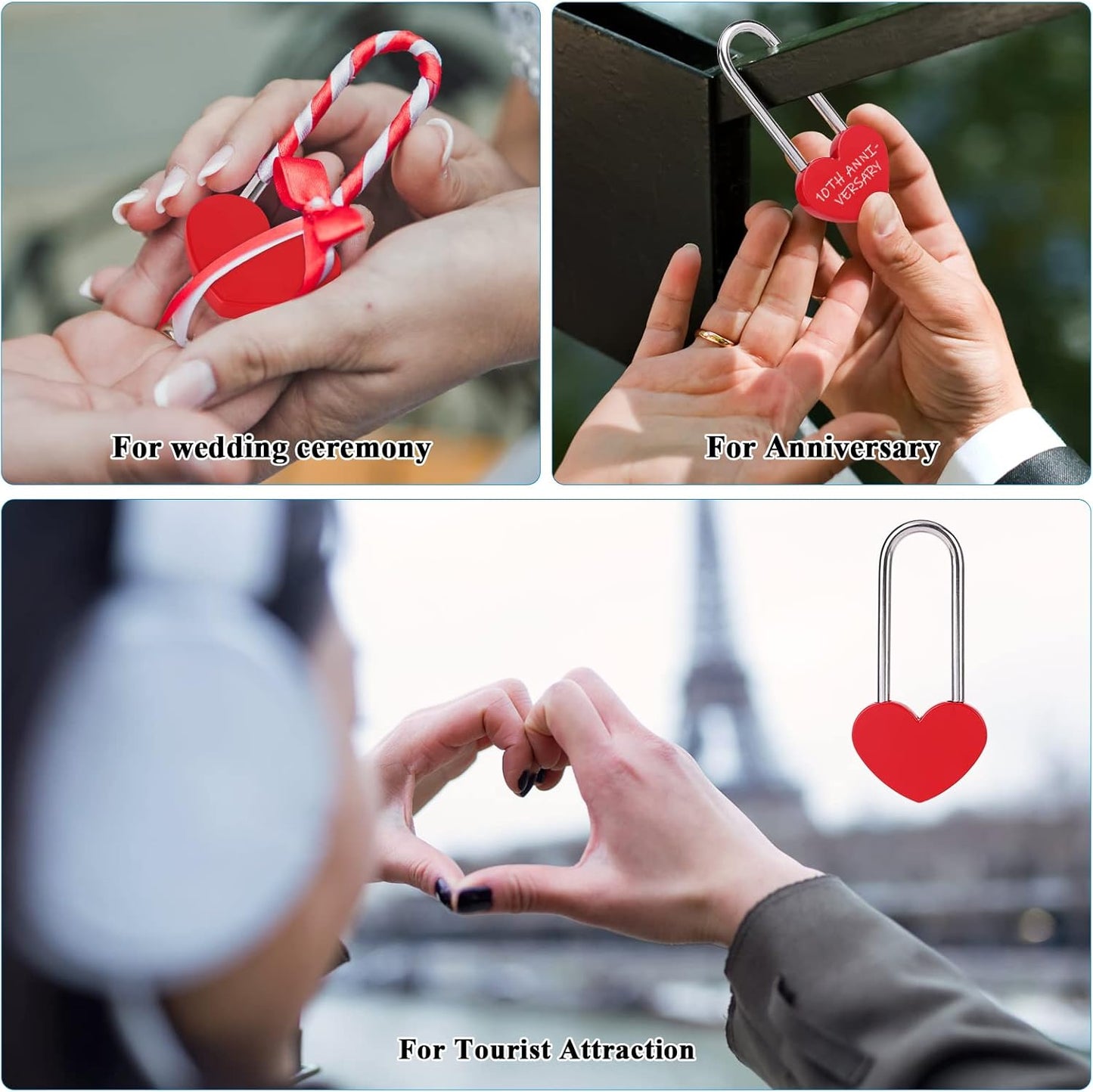50PCS 3.5" 50mm Love Lock Heart Padlock,Red Single Heart Wish Lock for Lovers